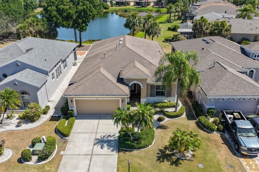 *Click 3D Tour Above* EUROPEAN FLAIR with a WATER VIEW! EXCEPTIONALLY maintained, SPARKLING CLEAN, WATER VIEW home is located literally minutes from the Renaissance Golf & Country Club clubhouse.  3 BED/2 BATH has been lovingly maintained with UPGRADES throughout the entire home. This is an exceptional value. The exterior is fully landscaped with easy to maintain plants and custom accents such as PAVERED WALKWAY and LANDSCAPE CURBING. The front entrance is perfect for protection from the elements and offers security for packages delivered. The OPEN FLOOR PLAN leads you right into the home with a PANARAMIC VIEW of the outdoors and a WATER VIEW. The interior is BRIGHT and flooded with NATURAL Florida sunshine due to the large and numerous windows w/PLANTATION SHUTTERS and sliding glass doors in the home. The rooms are all good size with positive energy flowing through them. The OVERSIZED living/dining room/bonus room combo is perfect for entertaining, with the most exquisite ‘European Style’ PORCELIAN TILE flooring. The oversized living room is both spacious and cozy with an electric fireplace and custom detailed wall as the centerpiece of the room. The kitchen is OPEN to the living area and has been fully updated with cabinets, granite countertops and stainless-steel appliances (GAS RANGE). The accent wall under the kitchen countertops has custom, AUTHENTIC ITALIAN tiles, which adds ambiance to the entire space. Trey ceilings, CROWN MOLDING, RECESSED LIGHTING, modern neutral tones and CUSTOM LIGHT FIXTURES give a casual elegance to this home.  Just off the foyer you'll find a bedroom and a full bathroom. With another bedroom, next to the foyer, which has a MODERN BARN DOOR as an accent. The primary, spacious bedroom boasts high trey ceilings, two closets and an ensuite bathroom for maximum privacy! The dual vanity allows for plenty of space and the room naturally flows into a LARGE, MODERN shower. The back SCREENED PATIO is the perfect size to enjoy a simple meal, early morning breakfast or a glass of wine and watch the wildlife on the lake.  With so much to offer, please check out the attached feature sheet with your agent for more information. Sun City Center is an extremely active 55+ community with over 250 Social and Sports clubs to partake in. Golf carts are used throughout the entire community. Many residents say that this is like an "Adult Summer Camp", so come and enjoy the lifestyle that you deserve, at a price that is phenomenal! Furniture can be purchased under separate bill of sale. Roof – 2007; HVAC – 2017; Kitchen Appliances – 2025