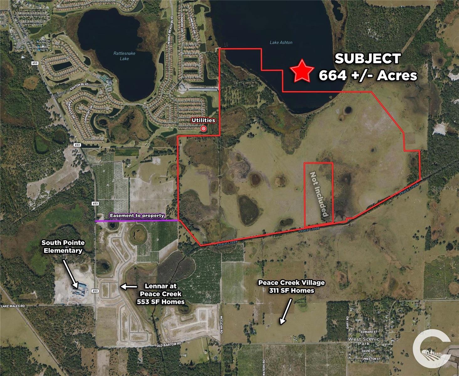 Situated in NW Lake Wales/SE Winter Haven, the 664 Acres Lake Wales Master Planned Community offers a prime investment opportunity. The assemblage of 624 acres makes a very attractive master planned community surrounding the south half of Lake Ashton. Future Zoning would allow up to 5 units/acre (3,120 homes) and recreation areas to Lake Wales. Property is in the Utility Service Area of Lake Wales and utilities are adjacent to the property.