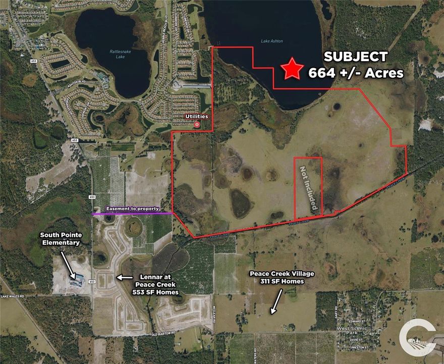 Situated in NW Lake Wales/SE Winter Haven, the 664 Acres Lake Wales Master Planned Community offers a prime investment opportunity. The assemblage of 624 acres makes a very attractive master planned community surrounding the south half of Lake Ashton. Future Zoning would allow up to 5 units/acre (3,120 homes) and recreation areas to Lake Wales. Property is in the Utility Service Area of Lake Wales and utilities are adjacent to the property.