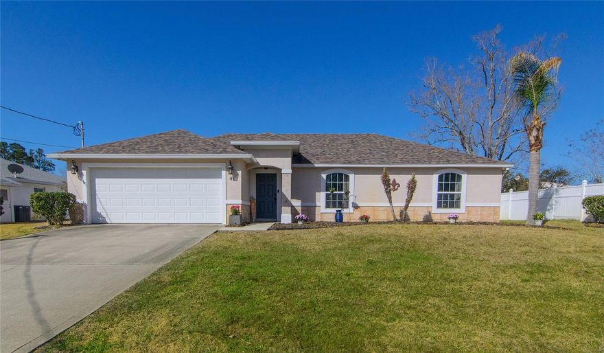 One or more photo(s) has been virtually staged. Beautiful 3-bedroom, 2-bath, 2-car garage home located in the desirable Pine Lakes subdivision of Palm Coast, close to parks, walking and biking trails, shopping, and just minutes from the beach. Built high and dry in 2010, this Certified Green Home features durable ICF (Insulated Concrete Form) construction rated for winds up to 200+ mph, offering exceptional strength and energy efficiency. Step inside to discover high ceilings, fresh paint, and luxury vinyl plank flooring throughout, creating a bright, open, and inviting space. The updated kitchen features stunning Dolomite countertops, a stylish backsplash, stainless steel appliances, and ample cabinet space, making it both beautiful and functional for everyday living and entertaining. The home also includes renovated bathrooms and a solar tunnel that fills the home with natural light. This energy-efficient home was originally built with a solar hot water heater and now features a new solar hot water tank. Additional updates include a new sliding glass door, newer roof, and newer AC unit, offering peace of mind for years to come. Step outside to enjoy the screened-in back lanai overlooking a large fenced backyard with endless possibilities—plenty of room to design and build your dream pool and outdoor oasis. Move-in ready and conveniently located near parks, trails, shopping, and just minutes from the beach, this home combines durability, energy efficiency, and Florida lifestyle living in one incredible opportunity.
