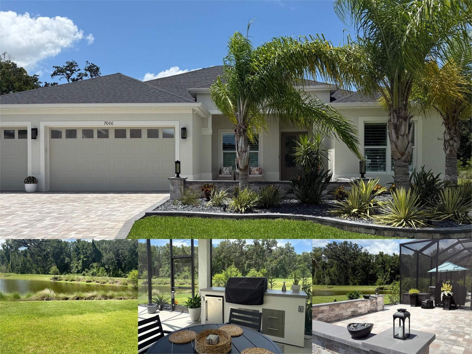 Experience elevated living in this exceptional 4-bedroom, 3-bath Sanderling Premier Series home located in the highly desirable Village of Lake Denham in The Villages, Florida. Just minutes from the exciting new Eastport and Sawgrass Square areas, this home sits on a premium oversized lot with no rear neighbors—offering privacy, peaceful views, and beautiful landscaping on a quiet street.
Inside, the home features 10-foot ceilings, 8-foot doors, Mohawk luxury vinyl plank flooring, and tile in all bathrooms. The gourmet kitchen includes quartz countertops, upgraded cabinetry, a tile backsplash, under and above cabinet lighting, and Café Wi-Fi appliances, including a smart refrigerator with on-demand hot water and a gas stove. The open-concept layout flows into the main living area, where pocket sliding glass doors connect the indoors to the expanded screened lanai for seamless indoor-outdoor living. The primary suite features a spa-style bathroom with a walk-in, no-glass shower and dual custom closets. The fourth bedroom is designed with a built-in desk, perfect for a home office or hobby space. Additional interior upgrades include plantation shutters, 6-inch baseboards, upgraded lighting and fans, smart LG washer and dryer, Wi-Fi-enabled light switches and garage door opener, a tankless water heater, and a UV light in the HVAC system for hospital-grade air quality.
The oversized garage offers parking for two vehicles plus additional space for multiple golf carts, 50 amp plugin for EV charging ,includes a hanging ceiling storage shelf for added organization. The garage is extended, features an extra-tall door with windows for natural light, and has attic stairs for convenient overhead access. Outside, the home is professionally landscaped with pavers, slate rock, accent lighting, and mature palm trees. Both front and rear courtyards feature pavered walkways and decorative knee walls. The expanded lanai is perfect for entertaining, with a custom-built Paradise Grill outdoor kitchen featuring a refrigerator and storage. A gas-heated spa with a waterfall and color-changing LED lighting creates a relaxing backyard retreat, and the oversized lot also offers plenty of room to add a future pool.
With close proximity to golf, recreation, shopping, and entertainment, this home blends luxury, smart design, and comfort in one of Florida’s most desirable 55+ communities. Shown by appointment only. Owner is Agent.
