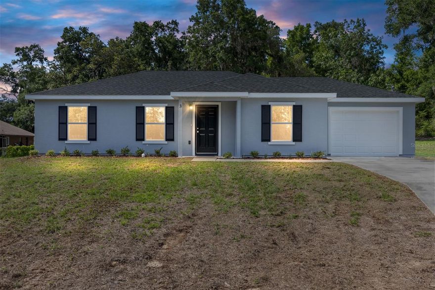 NEW, NEW, NEW! New Construction! New ENHANCED FLOOR PLAN! New REIMAGINED FEATURES! This home blends a timeless design with modern living. From the moment you walk through the front door you will feel the openness with the cathedral ceiling in the foyer, living room, and dining room! Durable ceramic tile flooring flows seamlessly throughout the home. The kitchen boasts stainless steel appliances, sleek quartz countertops, ample cabinetry, breakfast bar and a spacious pantry. Do laundry with ease in the air-conditioned laundry room. The bedrooms have all been expanded to maximize living space. An impressive, attached garage provides convenience and ample storage. This home rests on just under a 1/4 acre lot ~ enough room for the family & pets to play, but not too much yard work. Silver Springs Shores offers easy access to restaurants, shops, healthcare facilities, art galleries and local events, plus outdoor recreation opportunities like parks, lakes, biking, swimming, hiking, kayaking and much more. The Builder is including a 1 year full warranty and a 2-10 home warranty! Any dimensions listed are approximate. Photos/Virtual Tour are to show interior and exterior colors and finishes and may or may not be of this actual listing. Garage orientation and floor plan may vary for actual home. BUILDER WILL PAY UP TO $4000.00 TOWARDS BUYERS CLOSING COSTS WITH FULL PRICE OFFER!