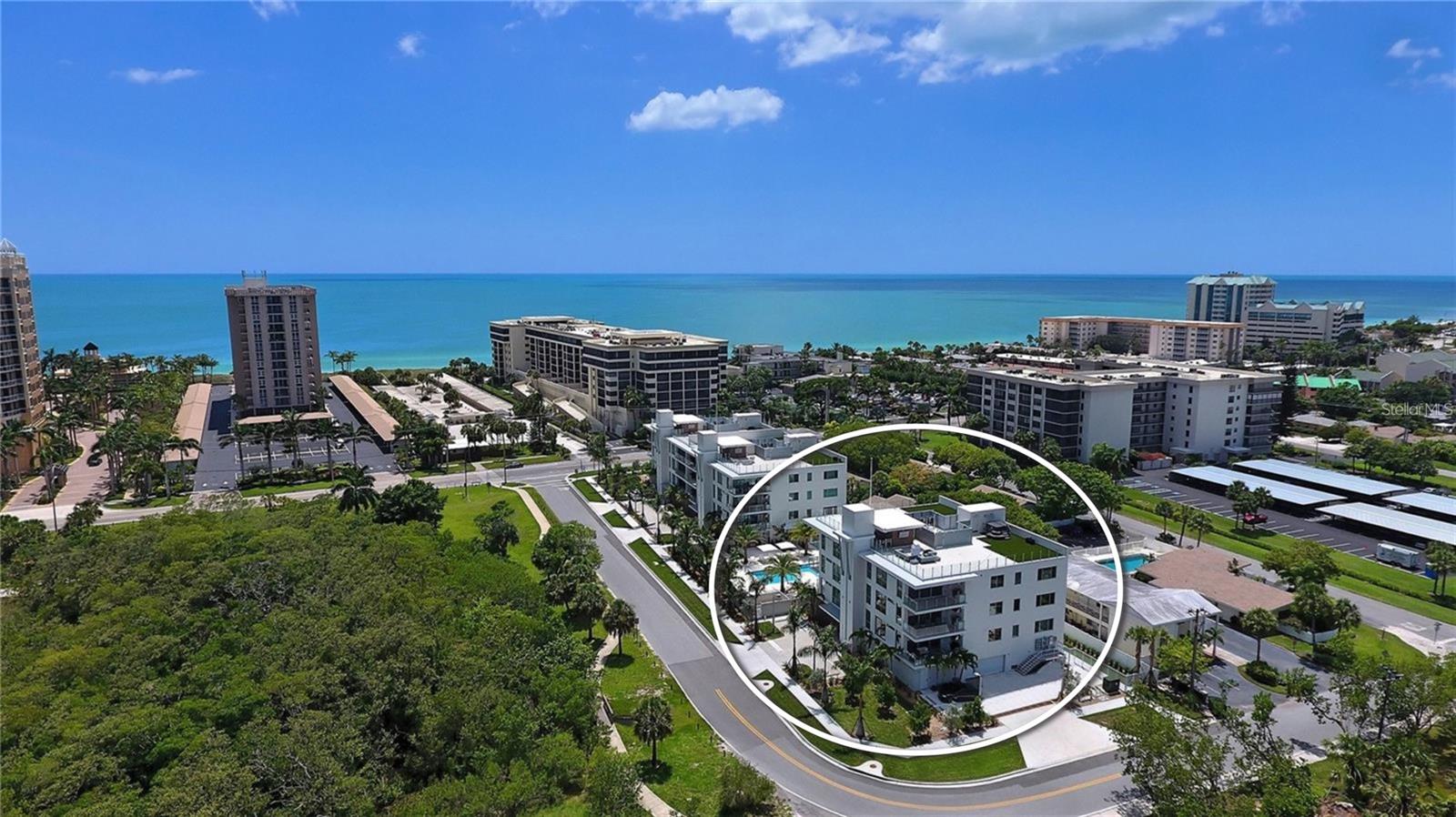 Boasting just 18 exclusive residences, Park Residences of Lido Key is ideally set just steps from the turquoise waters of the Gulf of Mexico and the 100+ acre South Lido Nature Park. This gorgeous End Unit is located on the 2nd floor of the highly desirable 6-unit building overlooking the beautiful resort style pool with lush landscaping, relaxing spa, fire pit and cabanas with long water views to the Gulf. Impeccable craftsmanship and designer touches can be found throughout this light filled 3 Bedroom, 3 Bath unit. Highlights include sleek Italian Cabinetry, Quartz countertops, Viking appliances, oversized porcelain tile, 10' ceilings and a natural gas BBQ Grill on the large private balcony. All bedrooms feature en suite baths with Kohler fixtures and large walk-in closets. The primary suite exceeds expectations with its privacy, two walk-in closets and spa bath featuring a dual vanity, soaking tub and oversized walk-in shower. Additional features of note include smart-home technology systems for security, lighting, A/C and blinds. Low-E impact glass windows and sliders provide additional peace of mind. The boutique community also offers keyless building access and elevator to semi-private lobbies with only two homes on each floor. Residence conveys with 2 designated parking spaces and secure storage unit in the under building garage. Nestled in the heart of a nature lovers paradise, within walking distance to idyllic St. Armand's Circle and minutes to downtown Sarasota's renowned cultural arts - at Park Residences you really can have it all!