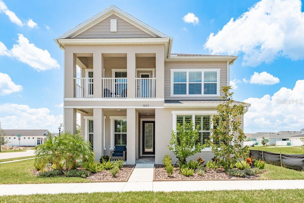 Built in 2024 and meticulously maintained by its original owner, this stunning 4-bedroom PLUS DEN/OFFICE, 4-bathroom residence combines modern construction, thoughtful design, and timeless appeal. Perfectly situated on a desirable corner lot, the home immediately captures attention with its covered front porch and upper-level balcony that add charm and character to the exterior. One of the standout features of this property is the private bonus suite. With its own kitchenette, walk-in closet, and full bathroom, it’s perfectly suited as a mother-in-law suite, guest quarters, or even an income-producing rental opportunity.Step inside and be greeted by soaring ceilings and tall doorways that create an open, airy, and elegant atmosphere. The main living areas feature beautiful wood-look tile floors and plantation shutters, lending both warmth and sophistication. The flexible floor plan includes both a formal living room and a comfortable family room, offering spaces to entertain as well as relax. French doors lead to a private office or den, ideal for working from home or creating a quiet retreat.
The kitchen and dining areas flow seamlessly into the living spaces, making this home perfect for gatherings of all sizes. Just off the living area, a large screened lanai offers an ideal setting for enjoying Florida’s indoor-outdoor lifestyle year-round, whether for morning coffee, evening cocktails, or weekend barbecues. Upstairs, spacious bedrooms and additional living space ensure everyone has room to spread out. Natural light fills the home from every angle, creating a warm and inviting environment throughout.
Additional highlights include: Tall ceilings and oversized doorways for a truly grand appeal, Plantation shutters throughout, Multiple living areas to suit every need, a covered front porch and an upstairs balcony for enjoying fresh air and views, Corner lot fenced, offering additional privacy and outdoor space. As an added benefit, the builder’s warranty is fully transferable, offering peace of mind for years to come.
With its combination of modern features, a versatile floor plan, and excellent location, this 2024 home offers the best of Florida living. Move in, unpack, and enjoy a lifestyle where everything has been thoughtfully designed with comfort and function in mind. The neighborhood swimming pool will be sure to cool you off in the hot summers too!