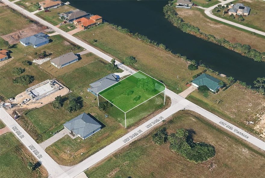 This 0.26-acre residential property located at 2416 NW 9th Terrace sits within the expanding northwest section of Cape Coral in Lee County. This is a beautiful corner lot giving buyers the feel of additional space compared to the typical Cape Coral homesite. This lot is positioned within a platted residential grid designed for single-family homes. The surrounding area is characterized by quiet streets, scattered new construction homes, and undeveloped residential lots, offering a balance between privacy and future neighborhood growth.