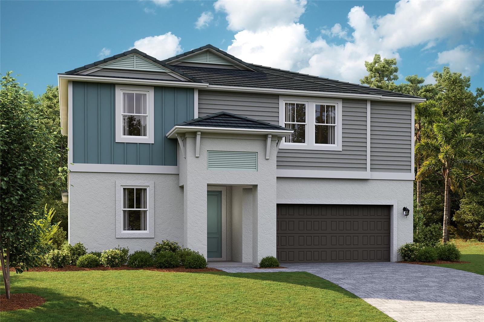 One or more photo(s) has been virtually staged. Under Construction. Welcome to the Coquina, a two-story masterpiece with a modern design. This spacious floorplan offers 5 to 6 bedrooms, 4 bathrooms, and a 3-car tandem garage, perfect for growing families or those who love to entertain. At the front of the home, a private bedroom and bathroom serve as the perfect guest suite. A laundry room is conveniently located in the extended foyer which opens up to the heart of the home. The kitchen, featuring 42" upper cabinets, stunning quartz countertops, stainless-steel appliances, and a large kitchen island overlooks the open living and dining areas. Sliding glass doors lead to the large lanai, providing a seamless transition to outdoor living. The owner's suite is tucked away at the back of the home, offering a serene oasis with double vanity, a freestanding tub, a walk-in shower with floor to ceiling tile, and an oversized walk-in closet. Upstairs, you'll find 3 spacious bedrooms, 2 full bathrooms, a flexible recreation space, and an office or optional 6th bedroom. With modern conveniences throughout, like the smart thermostat with voice control, the Coquina is a home designed for bold living.
Find the perfect balance of serene landscapes and modern amenities at Mirada. Homeowners at Mirada enjoy the beach lifestyle in Pasco County with a 15-acre man-made lagoon for swimming, kayaking, paddle boarding, and relaxing. Golf cart paths and spacious sidewalks invite residents to explore opportunities for outdoor recreation, including parks, playgrounds, and nature trails. Stay close to what’s important at Mirada, ideally located 30 minutes from Downtown Tampa and just minutes from Publix. From high-speed action—including super-fast ULTRAFi Wifi--to leisurely strolling or floating, at Mirada you can live life to the fullest.
Images shown are for illustrative purposes only and may differ from actual home. Completion date subject to change.