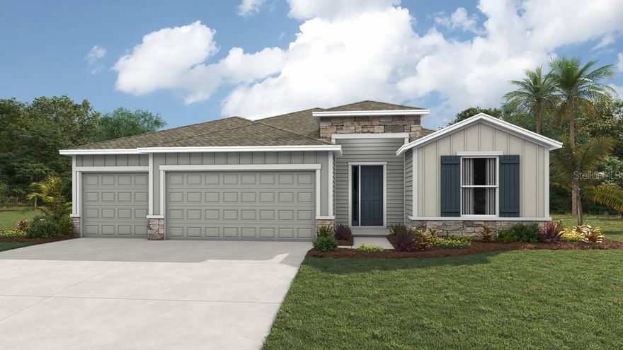 One or more photo(s) has been virtually staged. Under Construction. This one-story, all concrete block constructed home has a truly open concept plan, featuring a large great room and a well-appointed kitchen with a dining area that flow out to a covered lanai. The Bedroom 1 which includes Bathroom 1 is located at the back of the home for privacy. Three additional spacious bedrooms, one with its own Bathroom 1 and walk-in closet, share the front part of the home, as well as a spacious laundry room with extra storage closet. This home comes with installed stainless-steel dishwasher, range, and microwave. Pictures, photographs, colors, features, and sizes are for illustration purposes only and will vary from the homes as built. Home and community information including pricing, included features, terms, availability, and amenities are subject to change and prior sale at any time without notice or obligation. CRC057592.