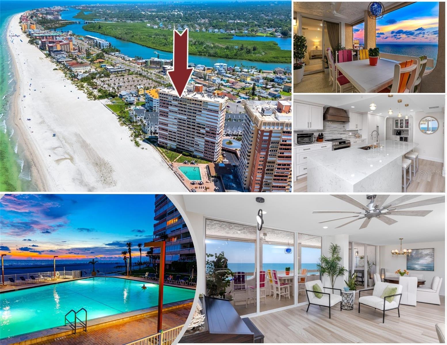 Unrivaled Gulf-Front Luxury at Its Finest!
Elevate your expectations with this exceptional 17th-floor beachfront residence—a rare opportunity in Redington Shores. Spanning 1,937 square feet, this fully reimagined 3-bedroom, 3-bath condominium underwent a complete architectural and systems renovation in 2025, redefining comfort, efficiency, views and style at the beach.
Set on the upper level of a direct Gulf-front high-rise, this showpiece residence delivers panoramic, unobstructed views of the Gulf of Mexico and Intracoastal Waterway from your private balcony, enhanced by a new decorative concrete floor, carbide fans, and hurricane shutters.
Every surface and system is new—from all electrical and plumbing, to walls and ceilings. Smart home features include smart switches, outlets, lighting, and two Wi-Fi-enabled thermostats, all controllable via smartphone, Alexa, or Google Home.
The custom kitchen showcases wood cabinetry with soft-close hardware, Corian countertops, farmhouse sink with integrated workstation, pot filler, hot water dispenser, and an impressive suite of GE Monogram smart appliances including a 5-burner electric range with custom hood, side-by-side 30" refrigerator/freezer, whisper-quiet dishwasher, and microwave tucked neatly into the pantry.
All three bathrooms are completely rebuilt with tile floors, new ventilation, custom vanities, upgraded plumbing, and luxury fixtures. The primary bath features an oversized dual-head walk-in shower, while the master suite also boasts a custom walk-in closet and new impact-rated Gulf-facing windows. Additional touches include LED lighting throughout, upscale fans, in-wall safe, and a “cloffice” setup in the guest bedroom.
Enjoy resort-style amenities: beachfront pool, clubhouse (under renovation), 24-hour security, fitness center, and covered parking, all in a gated, impeccably maintained community.
With a limited inventory of high-floor, fully renovated Gulf-front homes, this is a rare blend of size, style, and location and stands in a class of its own— for buyers who demand intelligent design, premium materials, and unmatched views.. Redington Shores offers a quieter coastal lifestyle—charming, uncrowded, and walkable—with local dining, fishing piers, and the best of the Gulf Coast.