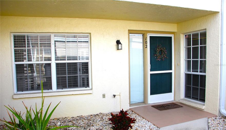 Price Improvement !! Welcome to Waterside Village! A beautiful community is just minutes away from downtown Venice with a variety of restaurants and shopping.  This tastefully updated ground-floor unit offers serene nature views right from your backyard. Relax in your enclosed lanai while enjoying peaceful water views and watching local birds in their natural habitat. Inside, the home features new luxury vinyl plank flooring throughout (2025), new granite countertops, sink, and disposal (2025), and a freshly painted interior, creating a bright and inviting space. Major updates include a new HVAC unit and water heater (2025), providing added comfort and peace of mind. The kitchen includes a charming sunny breakfast nook—perfect for starting your day—while the open-concept living and dining area creates an ideal space for entertaining or relaxing with friends and family. You’ll also appreciate the extra storage space, including a convenient outdoor shed that’s perfect for beach chairs, bikes, and outdoor gear. You will be minutes away from local beaches. Waterside Village amenities include a clubhouse, swimming pool, tennis courts, and pickleball courts, offering plenty of opportunities to stay active and social. Don’t miss your chance to own this move-in-ready gem in a beautiful community. Schedule your showing today before it’s gone!