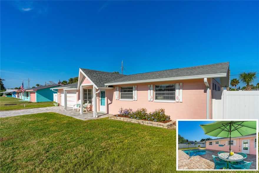 Stunningly updated beachside home, perched high and dry in one of the South Peninsula's most sought-after neighborhoods! This turnkey, furnished 3BR/2BA will absolutely steal your heart. It features a 2018 roof, newer impact windows (all but 3), newer AC, newer water heater, updated electrical panel, and an oversized extra-long 2-car garage. There is room for your cars AND your toys in this garage! The kitchen offers soft-close cabinetry and granite countertops, and both bathrooms blend modern updates with restored vintage charm. Ensuite primary bedroom, step in shower. 2020 saltwater heated pool, a fully fenced backyard with double gates and room for a boat or RV, plus a beautifully painted outdoor shower. Alarms on all windows and doors leading to the pool. Walk to the beach, and only ½ mile to Publix and the public recreation area with golf, tennis, pickleball, and playgrounds. Zoned for top-rated schools. Perfect as a primary home, beachside retreat, or investment property