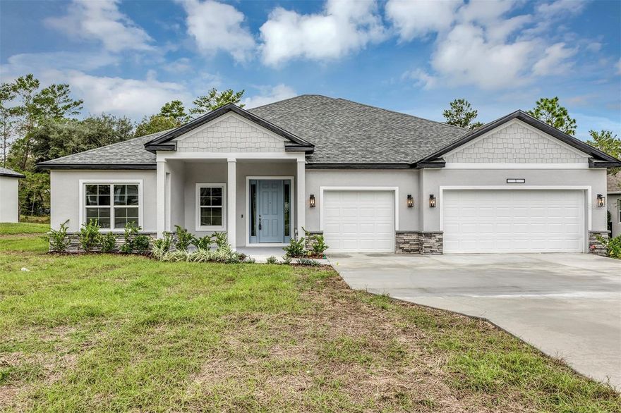 Welcome Home to this brand-new construction. MOVE IN READY. Tucked inside the highly sought after Sugarmill Woods-Oak Village Golf community. Minutes from shopping, restaurants, water parks and a short drive to Tampa and beaches. Best of all a very low HOA of $155 a year and includes builder home warranty. This 2025 Major Model of Commence Logistics builders comes with 4 bedrooms 3 bathrooms 3 car garage with 2478 Sq ft of living space it’s a future owner’s pride of ownership.  Did I mentioned no rear neighbors.. As soon as you open the door and step into the foyer, the home welcomes you to the center of the home with its bright and airy large great room, overlooking the huge quartz island style kitchen with 42” cabinets, stunning backsplash and countertops, large walk-in pantry, a separate coffee or bar counter and stainless-steel package it’s a chef delight. The primary suite with its tray ceiling, oversized walk-in closet, a luxurious shower with double vanity and a water closet it’s an owner’s retreat. Other features of the home include: 9’4’’ Ceilings, 7” LED disc lighting thought-out, smart doorbell, tall baseboards, irrigation system etc. too many to list. Don’t wait, your Dream home awaits, make an appointment to view this beauty and fall in love.
