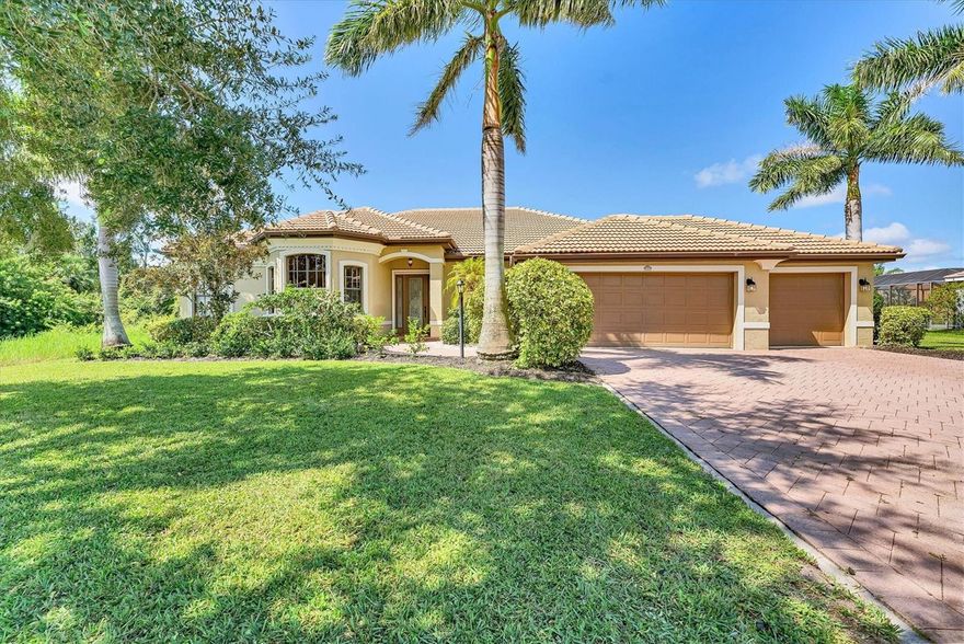 One or more photo(s) has been virtually staged. Looking for space, style and location for a great price? The search is over; this property checks all the boxes! Fantastic value for this 4 bed/3 bath/+den/3 car garage, pool home in desirable Country Meadows. Located on a .67 ace lot next to a preserve, you’ll love the privacy and curb appeal this tile roof, paver drive, executive home offers. Pre-inspected and move-in ready, this home is perfect for a quick close. Gorgeous Santos mahogany wood floors welcome you into the impressive interior with tray ceiling details. The split floor plan offers great flexibility, including a private guest suite ideal for visitors or multi-generational living. Start your day in the breakfast nook with aquarium window framing serene views of the preserve. The stylish and functional kitchen features cherry wood cabinetry, stone counters and a breakfast bar. A butler’s pantry and closet pantry lead seamlessly from the kitchen to the dining room. The spacious primary suite has sliders that open to the pool area, plus dual walk-in closets, double sinks, a Roman shower and jetted tub. Pocketing sliders open to the screen enclosed patio, inviting you to your private, backyard oasis with solar heated, salt-water pool and summer kitchen with bar seating. There is even a backyard basketball/sports court for your enjoyment! Recent (2025) improvements include new HVAC, water heater and salt cell for pool. Additional interior features are central vac, laundry with utility sink and storage. Country Meadows has NO CDD FEES and residents enjoy a community park with playground, sidewalks and underground utility lines, fences are permitted. Not in a flood zone and hurricane shutters provided for additional peace of mind. This home offers incredible value in a prime location--a little bit country but minutes to I-75, convenient to shopping, dining, and everything this fast-growing area offers.