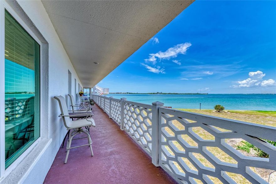Waterfront Sarasota location with open water view. Boat docks available.  Kayak launch area.  Fish from right outside of your unit.  Watch the dolphins play and swim the seawall.  2nd story unit.  Community clubhouse and pool with view on water.   Only 2 blocks from St. Armands Circle, and 6 blocks from Lido beach. Free Bayrunner Trolley also picks up in front of the complex to go to the beach or to downtown Sarasota mainland.   Docks available for up to 35' boats on first come basis.  Unit can come furnished.  Large main bedroom, guest bedroom, bath, living room, dining area and kitchen.   Buy while the market is low!