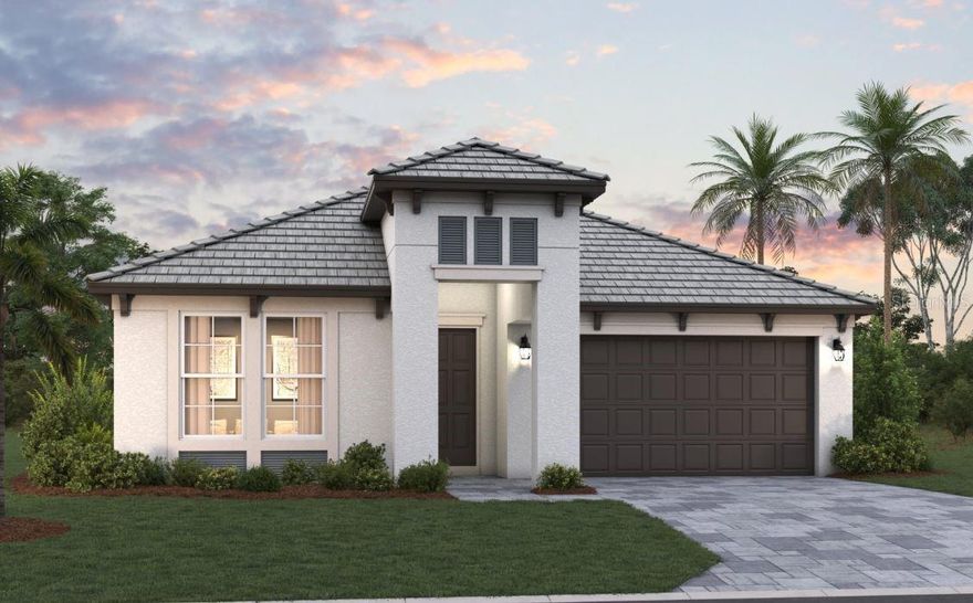 Welcome home to The Spinnaker! This newly constructed home built by M/I Homes boasts 3 bedrooms, 2 full baths on a Corner lot and 1890 square feet of living space! As you step inside, you will be greeted by an open floorplan that seamlessly connects the living room, dining area, and kitchen. The kitchen is a chef's delight, boasting exquisite quartz countertops, stainless steel appliances, and ample cabinet space for storage. Whether you enjoy cooking for yourself or entertaining guests, this kitchen is sure to inspire your culinary adventures. The bedrooms are well-appointed with comfortable carpeting and generous closet space, providing a cozy retreat for relaxation. The bathrooms feature contemporary finishes and fixtures, creating a spa-like ambiance where you can unwind after a long day. This home also features, a tile roof, impact windows throughout, Tray Ceilings in the Foyer and Great Room, a lanai to enjoy the beautiful sunsets, and so much more! Come see this home today before its gone. *Photos show pictures of a previous model, not all features are the same.