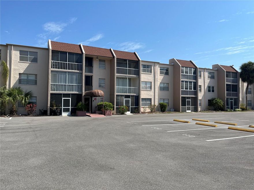 A perfect tropical retreat! This one bedroom condo, located in a 55+ community, is awaiting your personal touches and is move-in ready! Sold with furnishings. An elevator provides easy access to this second floor unit. Open the sliding doors to the balcony and let in the Florida breezes. Each condo has addition storage and a handy laundry room is located on each floor- at no additional cost to use! Las Palmas offers lots of room and parking for your boat, RV or large truck, very rare for condo parking. There is a large heated pool and a community clubhouse. This complex is very friendly. The location is so close to all kinds of restaurants, shopping, fitness center, barber shop, TJ Max, Aldi and even a nail salon. The Legacy bike trail is right around the corner. Beaches, cultural amenities and quaint Downtown Venice is a short distance. This community is 55+, non-smoking, no pets and you must own 2 years prior to renting.