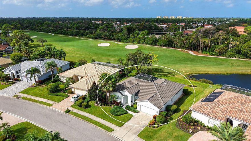 One or more photo(s) has been virtually staged. A lovely Pool Home Awaits you along the 12th Fairway and Lake at Stoneybrook GCC.  Come and see this split floor plan with 3 bedrooms and Den with a fresh new tile roof in 2023!  As you enter the home you are greeted with sunshine and openness to the Pool. To the left is the Den and Primary Suite with Sauna Tub, updated walk-in shower and twin sinks, organized walk-in closest and a slider out to the pool lanai.  Stainless Steel Appliances, Corian counters, large eating area, family room and 2 sliders out to the pool lanai.  Enjoy the pool and ample lanai area for all your entertaining and enjoyment of the golf action.  2nd bedroom has a desk and storage area and murphy bed, along with the bathroom and 3rd bedroom complete this wing of the Home.  2 car garage, well organized laundry room, and ample storage in the garage.  The golf course modernization if paid in full from 2024.  A premier member-owned country club, Stoneybrook of Sarasota, is only a short distance from Siesta Key and offers easy access to shopping and borders the Legacy Trail. Ownership in Stoneybrook Golf and Country Club includes an updated clubhouse and restaurant, Har-Tru tennis facility, well-equipped fitness center and additional club pool and spa.  Nestled between Downtown Sarasota and Downtown Venice. In 2024, the Golf Course went through a complete redesign.  Schedule your tour of this amazing unit before it’s too late.