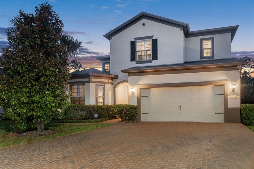 Located in highly sought-after Lake Emma Sound, this HIGHLY upgraded and newly-constructed(2019) residence showcases luxury, comfort, and modern functionality with an exceptional attention to detail throughout. From the moment you arrive, the widened driveway, upgraded front entry door, smart lock system, and lush enhanced landscaping create a striking first impression. Inside, plantation shutters throughout the entire home, engineered hardwood flooring across the first level, recessed lighting, tinted windows, and expansive double-folding sliders elevate the home’s sophisticated yet inviting atmosphere. Designed for both everyday living and entertaining, the open-concept floor plan features a custom movie room with sliding barn-style door, built-in dry bar, and mini-fridge, along with a spacious loft and flex room, adding valuable additional living space. The chef-inspired kitchen showcases quartz countertops, upgraded cabinetry, designer backsplash, Bosch double ovens, Samsung smart refrigerator, upgraded fixtures, pendant lighting, and a thoughtfully designed eat-in dining space. A remarkable walk-in pantry offers custom counters, hidden microwave, mini-fridge, pull-out drawers, and abundant storage, complemented by an additional custom-shelved pantry and office workspace. Upstairs, upgraded carpeting, custom closet systems throughout, mounted TV connections, and ceiling fans in every bedroom provide comfort and convenience at every turn. Bathrooms are equally impressive with upgraded cabinetry, quartz counters, designer mirrors, upgraded tile, and frameless glass shower enclosures. Step outside to your private backyard retreat featuring a resort-style 15x35 saltwater pool with beach entry and gas heater, retractable electric sunshade, expanded paver patio, upgraded landscaping with solar-lit palms, fenced yard, and no rear neighbors for exceptional privacy. Additional highlights include a tankless water heater, EV-ready garage with smart opener, built-in garage storage, WiFi extender hubs, alarm system with four cameras, shock sensors, UV bacteria A/C purification bulbs, upgraded interior doors, and mounted TVs throughout the home and outdoor living areas. A truly move-in ready opportunity offering luxury living in one of the area’s most desirable communities; why wait to build when your dream home is available today! This property may be under audio/visual surveillance.