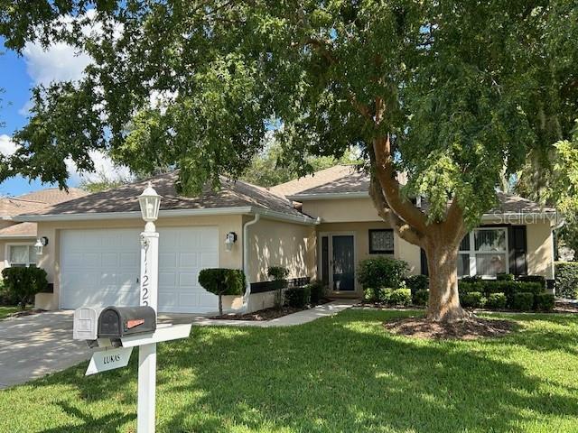 This 2/2/2 Modified Turnberry Model home, in the Fountains Neighborhood, is close to Palm Grove Pool, Fitness Center, Golf Course, and Restaurant. Home is on a maintained lot so you don't have to worry about cutting the lawn. As you enter the home you notice the spacious great room with vaulted ceilings and natural light coming from plenty of Glass slider windows in the Lanai. The Primary Bedroom and Guest Bedroom are at opposite sides of the home. Cozy eat-in Kitchen with nice view of backyard. Attached two car garage with newly painted floor, with a workbench and plenty of storage shelves. Roof 2020. Oak Run is a 55+ gated community, with 6 pools, 5 spas, 2 fitness centers, Billiard and Card room. Dog Park, Restaurant, Golf Course and Driving Range. Close to Medical Facilities, Restaurants and Shopping. This one is neat and clean, just waiting for you to move in and start enjoying another day in Paradise!