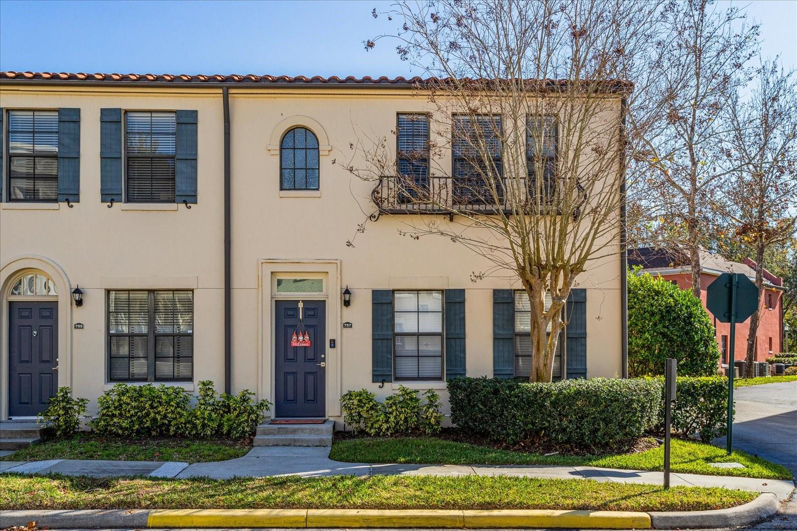 Unique townhome-style condo with no upstairs or downstairs neighbors! Expect to be impressed! Beautifully updated 3-bedroom, 2-bath condo with a great Celebration location. Beautiful golf course community with easy access to highways, hospitals, schools and the great shopping and restaurants in Downtown Celebration, and Disney parks are only 7 miles away. Perfect location for a primary home, second home or investment property. This end unit with its extra windows offers lots of natural light. The open floorplan downstairs contains the spacious living room and dining area with wood laminate floors. The fully-equipped kitchen comes with newer stainless steel appliances, lots of cabinetry and granite countertops with a breakfast bar. Climb the beautiful wood stairs to the second level where you find the bedrooms, bathrooms and laundry closet. The primary suite is bright and has a walk-in closets with custom built-ins. A newly-remodeled primary bath has new flooring, cabinetry and granite countertops. The other two bedrooms share the second full bath with its custom linen closet, new tile floor and tub to ceiling tile, and granite countertops. There are also new ceiling fans and fixtures throughout. Wood laminate floors and tile in wet areas. No carpet! The HVAC was replaced in 2018. Come see why so many residents LOVE living in Celebration.