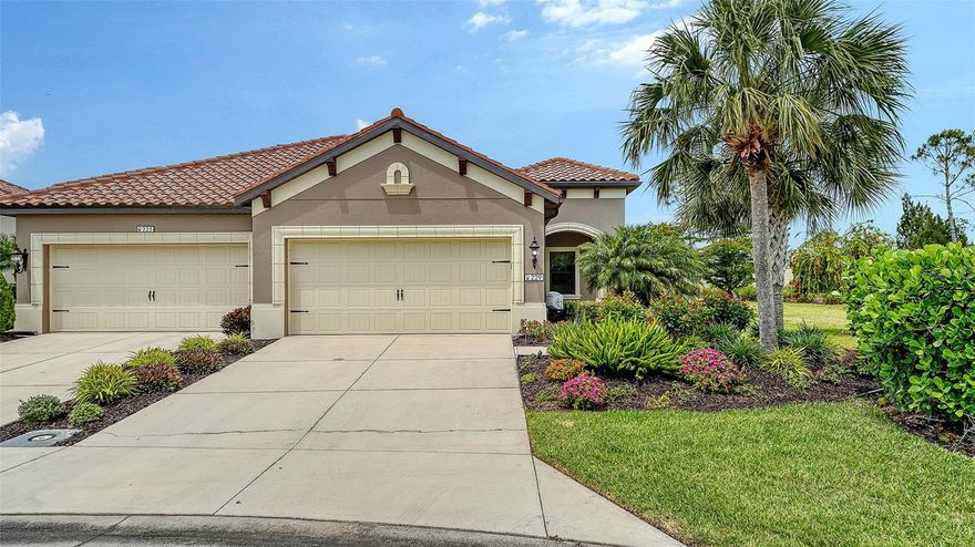 Elegantly Updated Turnkey Villa on a Private Cul-de-Sac in Villages of Milano!
Welcome to your perfect Florida escape! This beautifully updated 2-bedroom + den w/ closet villa is offered fully furnished with stylish, modern décor—truly turnkey and move-in ready. Nestled on a lushly landscaped side lot in a quiet cul-de-sac in the sought-after Milano community, this home offers a rare blend of privacy, luxury, and lifestyle.

Step inside the popular Tidewater floorplan, an elegant tray ceiling and crown molding create beautiful detailing in the great room, and designer glass light fixtures in both the kitchen and dining areas set an elegant tone. This home is loaded with upgrades: crown molding throughout, high ceilings, recessed lighting in all bedrooms and living areas, plantation shutters, blinds and drapes. The open-concept living areas flow seamlessly, with a gourmet kitchen, highlighted by a large stunning Taj Mahal Quartzite Island with seating, new Frigidaire Gallery French door refrigerator (2024), Samsung gas range and microwave, and a recently upgraded dishwasher control panel (2025).

The den with closet—complete with its own large-screen TV—makes the perfect 3rd bedroom, home office, or media room. A separate laundry room adds extra convenience, featuring washer/dryer and upper cabinets for storage.

Throughout the home, you’ll find large tile flooring in main areas, luxury laminate in the den, and Berber carpet in both bedrooms. The primary suite is a peaceful retreat, featuring dual closets with built-in shelving, recessed lighting, and an ensuite bath with separate vanities, private water closet, and a walk-in shower.

Additional features include:
• Crown molding throughout
• Plantation shutters, blinds, and custom window treatments
• Ceiling fans with recessed lighting in every room
• 2-car garage with built-in storage
• New gas water heater (2024)
• Extensive landscaping for curb appeal and privacy

Milano residents enjoy resort-style amenities, including a clubhouse, monthly calendar with weekly activities, heated pool and spa, 3 pickleball courts, 2 bocce ball courts, and a dog park—all with low HOA fees and no CDD fees!

All this just minutes from Nokomis Beach, historic Venice Island, and world-famous Siesta Key.

Just bring your suitcase and start living the good life! Schedule your private showing today!!!