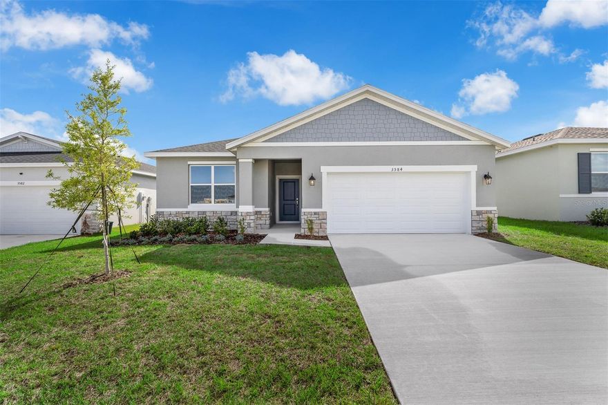 One or more photo(s) has been virtually staged. Under Construction. Located in the heart of scenic Polk County, centrally located between Orlando and Tampa, this neighborhood offers the perfect combination of comfort, convenience, and charm. Scenic Terrace is ideally situated next to Scenic Terrace Elementary and Middle School, making it easy to get to and from school. Everyday essentials are accessible with the Haines City Mall and Publix just 8 minutes away. For relaxing weekends, you'll have plenty of outdoor recreation options, including the nearby Lake Eva Community Park. If you're looking for something magical, Disney World is just 30 miles away. Commuting and day trips are also easy thanks to the proximity to Highway 27 and I-4. Plus, at Scenic Terrace, you'll have access to fun-filled amenities like a refreshing pool, cabana, and playground.

The Portland is the perfect floorplan to take advantage of the Florida lifestyle. In this home guests are greeted by a covered entryway that leads into a spacious main level living area. No matter where you are in this space, the open floorplan is a great place for entertaining family and friends. The kitchen island, allows for natural movement through the main level, keeping the kitchen as the focal point of the home. Two spacious bedrooms share a hall bath on the main level, and the real showcase of this home is the primary suite which offers the utmost luxury and privacy. You have everything you need with dual vanities, a large walk-in closet, and standing shower. This home is an oasis for those looking for a new construction home, built for the way you live! *Photos are from a similar home.