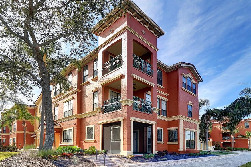 Elegant Mediterranean style & grace is yours in this gated waterfront community as you enter through the 24-hr guard pavilion w/Italian stone fountain to your Grand Bellagio condominium at Baywatch!  This waterfront 3rd floor "fully furnished" one bedroom one bath 1079 heated square foot Portofino model has an outside 9x9 terrace/balcony & comes with a one car garage that is 276 square feet underneath the building w/an adjacent 8 x 8.5 storage unit.  2025 upgrades include oak hardwood flooring throughout except kitchen and bath; all new 5 1/4 inch baseboards throughout; entire interior walls, trim and baseboards painted; new marble flooring in kitchen; all new LG stainless steel kitchen appliances; new bathroom toilet; new furnishings throughout. Other interior features include crown molding in LR, DR, kitchen, foyer & primary bedroom.  Coffered ceiling & ceiling fan in living room; sitting area & ceiling fan in primary bedroom; full size washer & dryer in laundry room; granite kitchen counter tops w/small breakfast bar, wood cabinetry, eat-in kitchen area w/closet pantry. Upgrades in 2023 through 2024 include garbage disposal, new faucets for bathroom sinks with new push button drain stoppers, all new braided stainless steel supply lines for sinks, toilet and washing machine; new electrical outlets and switches; new ceiling fans & light fixtures throughout with LED light bulbs; new smoke/carbon monoxide detectors; pre-wired speak set up for home theater system; new receiver logic control board w/remote for garage door opener.  HVAC installe1d 6-29-2017 and Gas Hot Water Heater installed 03-20-2023.  Storage unit has newer LED MOTION LIGHT.  HURRICANE IMPACT WINDOWS AND SLIDING GLASS DOOR.   NO SHORT TERM RENTALS & NO AIRBNB ALLOWED BY THE CITY OF CLEARWATER AND ASSOCIATION GOVERNING DOCUMENTS.  Renovations to Building 3 completed as of January 1, 2024 include new barrel tile roof, new exterior siding, new gutters & the entire exterior of the building was painted.  All room sizes are approximate.  Amenities include 6800 heated square feet social villa with fitness center, club room, conference room and billiards room; geo-thermal heated pool and spa with poolside cabanas; lighted tennis court; sand volleyball & playground; small dog run area; KAYAK, ENTERTAINMENT & SUN DECK PAVILIONS ARE OWNED BY THE GRAND BELLAGIO and anchored and attached to THE DOCKS AT BELLAGIIO, A MARINA.  DOCKS ARE UNDER RENOVATIONS AND INACCESSIBLE AT THIS TIME.  Photos show how these pavilions appeared prior to renovations.  There is a gazebo next to the tennis court and another gazebo with outside furniture in front of Building 13.  The Docks at Bellagio is its own separate condominium association under F.S. 718 with 61 privately owned boat slips by Grand Bellagio condominium owners and Boat Slip No. 1 is owned by The Grand Bellagio at Baywatch Condominium Association, Inc.  Boat slips sales and/or rentals are available from time to time.  Current monthly marina condo fee for a boat slip is $230.45.  Room sizes have been measured but are deemed to be approximate.