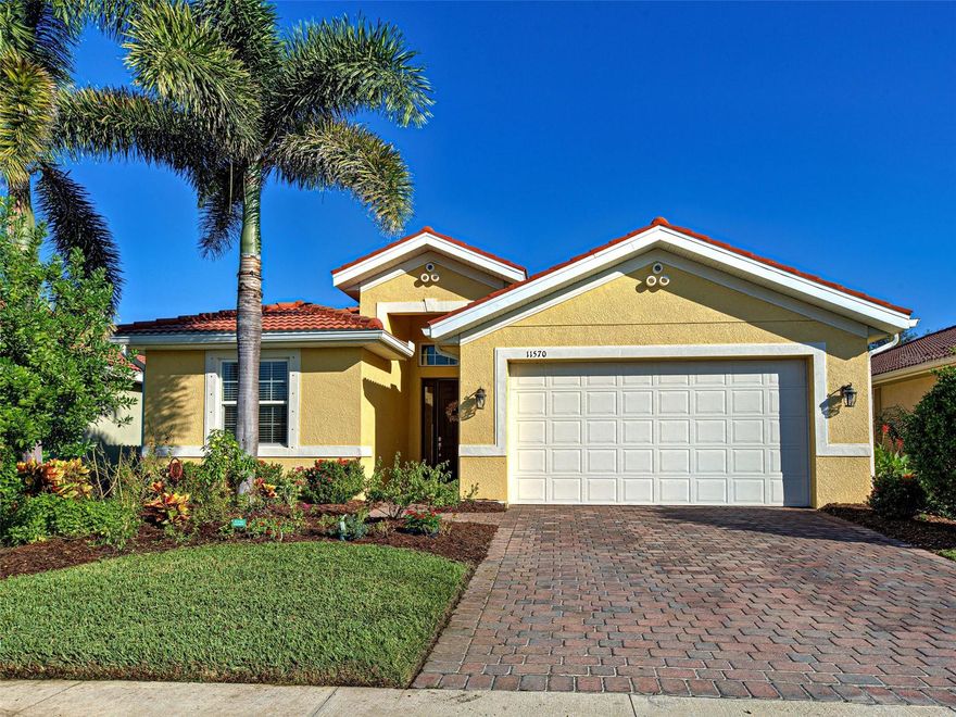 Welcome to this beautifully maintained 3-bedroom, 2-bathroom single-family home with an office located in the desirable Caribbean Village community in Venice, Florida. This pristine residence offers a perfect blend of comfort, elegance, and Florida charm. Step inside to find high ceilings, crown molding and an open floor plan, ideal for entertaining and everyday living. The kitchen is a chef's dream with granite countertops, stainless steel appliances and a beautiful backsplash.  There is seating at the island and a closet pantry.  The spacious living area flows seamlessly to the screened-in lanai with pavers, where you can relax and take in the peaceful surroundings. The backyard butterfly garden is truly enchanting—attracting colorful butterflies and hummingbirds, and even a family of sandhill cranes that call this area home. This maintenance-free community offers resort-style amenities including two gated entrances, a sparkling community pool, clubhouse, and fitness center—providing the perfect balance of relaxation and activity. Conveniently located in the wonderful town of Venice, you’ll enjoy easy access to beautiful Gulf beaches, charming downtown shops, dining, and entertainment. The current owner has an assumable 2.875% VA loan which can be assumed by anyone. You do not have to be a Veteran. Don’t miss this opportunity to own your slice of paradise in Caribbean Village—the home you’ve been searching for awaits!