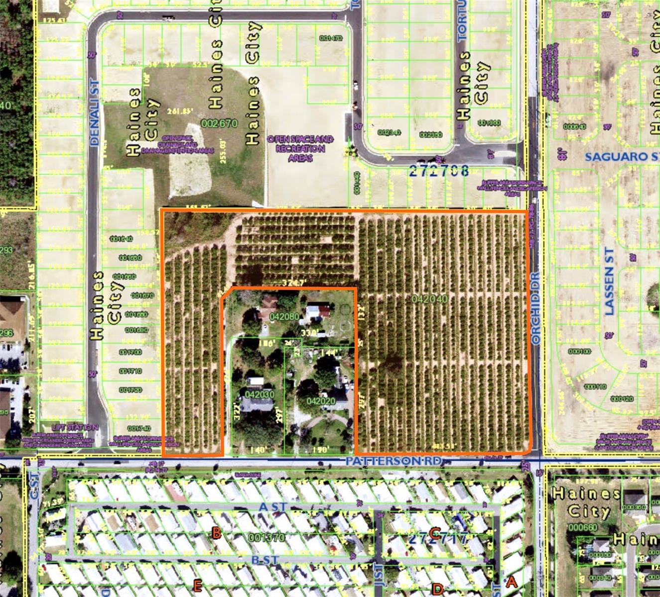 This prime 10.77± acre site is located in a high-growth corridor and is surrounded by new and emerging residential developments. With future land use allowing for commercial development and the potential for annexation into the city, the property offers exceptional flexibility and long-term value. Currently used as an orange grove, the site is well-positioned for redevelopment and ideal for investors or developers seeking a versatile opportunity in a rapidly expanding market. Seller may consider dividing the property.