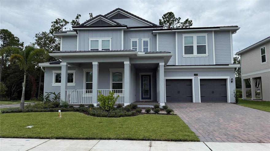Brand-New 2025 Windermere Home with Loft, Bonus Room, and Contemporary Design
Experience luxurious living in this expansive 6-bedroom, 3.5-bath, two-story home, featuring a bright and airy open-concept layout that seamlessly connects the gourmet kitchen, inviting family room, and elegant dining area. The sleek, modern kitchen boasts a spacious island, gleaming stainless-steel appliances including a gas cooktop, built-in microwave and oven, bottom-freezer refrigerator, stylish range hood, recessed lighting, and beautiful quartz countertops throughout, complemented by a massive walk-in pantry.
The first-floor master suite is a serene retreat, with double doors opening to a private, spa-inspired ensuite featuring a massive walk-in shower, separate soaking tub, and dual-sink vanity with abundant cabinet space. Upstairs, the versatile loft and bonus room offer endless possibilities as a vibrant game room, quiet home office, or cozy home theater. Additional bedrooms are generously sized, and the baths reflect the upscale décor found throughout the home.
Other features include a striking metal-frame staircase, durable vinyl flooring on the first floor, plush carpet on the second, and a well-appointed laundry room with cabinets, a convenient sink, and washer and dryer. Smart home features include wired ceilings with built-in speakers for seamless entertainment.
Residents enjoy exceptional community amenities, including lively pickleball courts and a charming playground. This move-in-ready home perfectly combines sophisticated style, modern upgrades, and practical comforts in the highly desirable location of Windermere.