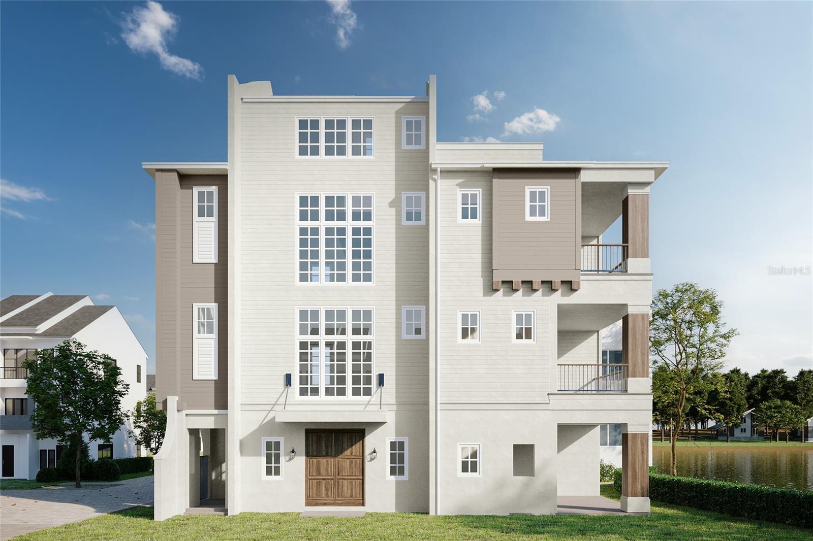 Pre-Construction. To be built. Your BRAND-NEW Waterfront Custom home in Laureate Park, Lake Nona with Elevator and 4 STORIES of gorgeous high-end finishes, outdoor living from every floor, and an incredible location in the heart of the neighborhood, by Talbot Custom Homes. This unique 4-story residence features a dramatic open foyer and each level is thoughtfully designed to be utilized in a number of different ways. From the downstairs lakeside entry and bedroom suite, to the 2nd level with additional primary suite and 2 other bedrooms, flex room and water-views balcony- to the 3rd floor kitchen and luxurious primary bath, there's something for everyone with enough indoor and outdoor space to enjoy in every corner of the property. Heading up to the 4th level you have an outdoor sun deck to enjoy the florida sunshine. Talbot Custom Homes is quickly becoming known for their quality builds all over Orlando with nothing but the best finishes including Thermador appliances, custom cabinetry, designer lighting and beautiful bath fixtures, decorative details, and the ability to customize for each homeowner really sets them apart. Laureate Park's city center with Canvas Restaurant & Market, the LP fit gym, 2 swimming pools at the Laureate Park Aquatic center is just steps away from this home, along with the Lake Nona Town center, 3 major hospitals, the Wave Hotel, and Orlando International Airport located just a few miles to the west. Inquire today about this never-before-seen layout and experience the joy of owning a custom home in Lake Nona.