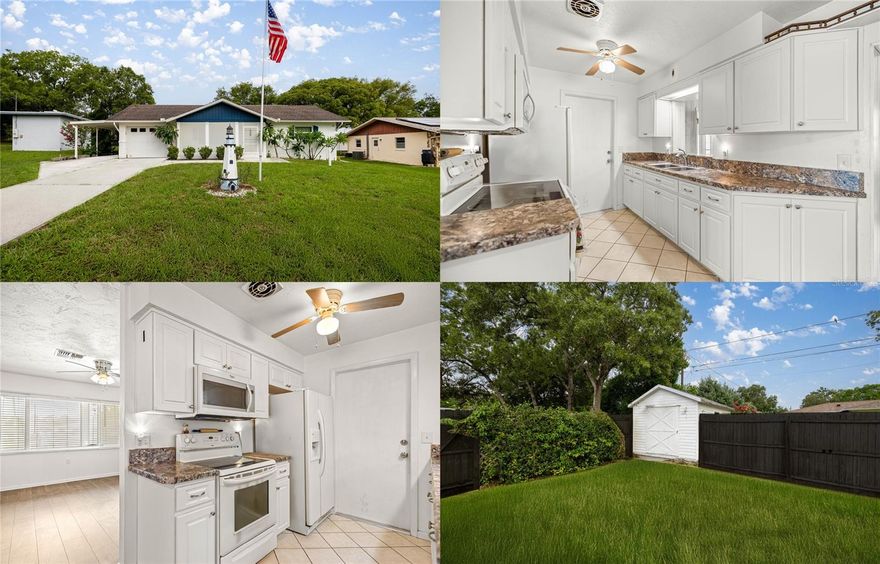 Welcome to this charming corner-lot home, nestled on a spacious, fully fenced yard offering privacy and outdoor enjoyment, complete with lime, lemon, and berry trees. This 2-bedroom, 2-bath home features generously sized bedrooms, a bright Florida room perfect for a home office, playroom, or additional living space, plus a screened front balcony and screened lanai ideal for relaxing or entertaining. The functional galley kitchen provides ample cabinet space for all your cooking and storage needs. The garage has been thoughtfully converted into a heated and cooled bonus room with a private bathroom and laundry area—perfect for guests or extended family—and can easily be converted back into a traditional garage. The remaining garage space serves as an attached storage area, and additional storage is found throughout the home. A 1-car carport adds covered parking for convenience. Don’t miss this versatile and inviting property—schedule your showing today!