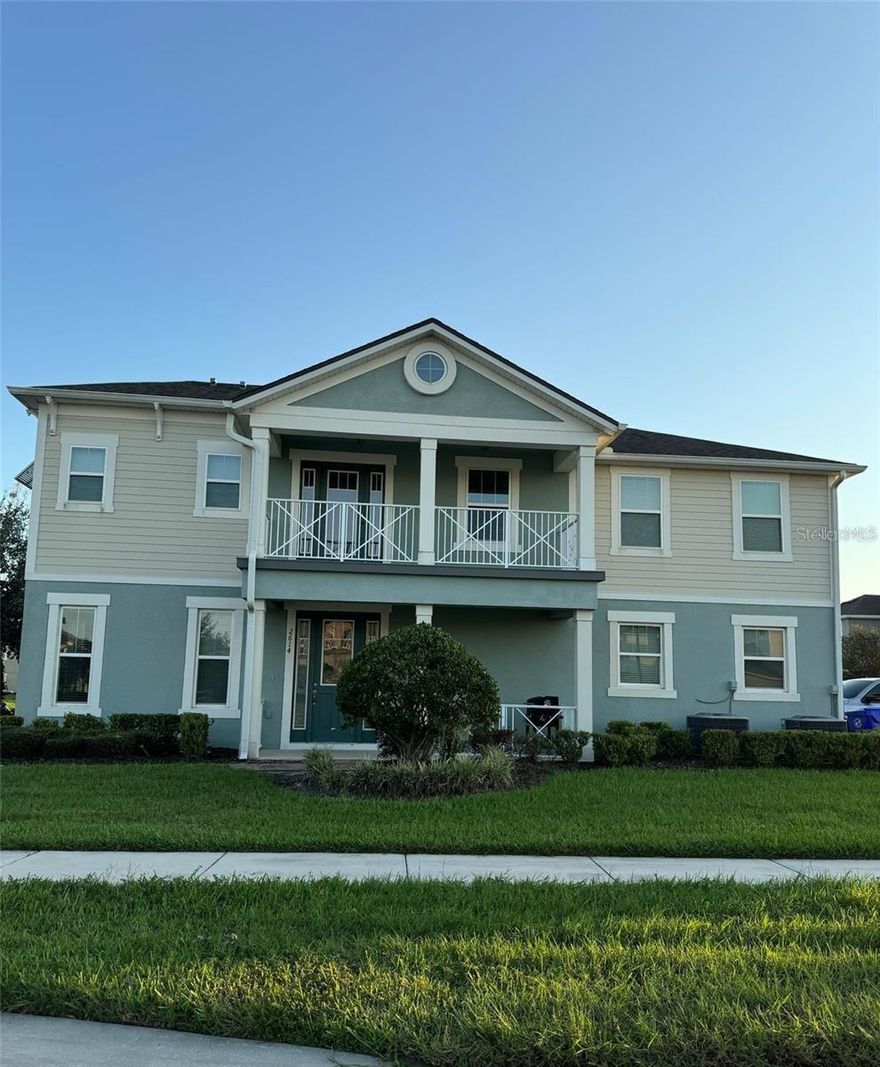 Two-story corner unit townhouse with three bedrooms and 2.5 bathrooms near the center of Kissimmee. Inside a gated community with plenty of features including a gate guard, a pool, parks, a fitness center, a lake, and a clubhouse. Located 2.5 miles away from two shopping centers (The Loop and Plaza Del Sol) and a Publix. Tile first floor, carpet second floor. A door on the second floor leads to a balcony.