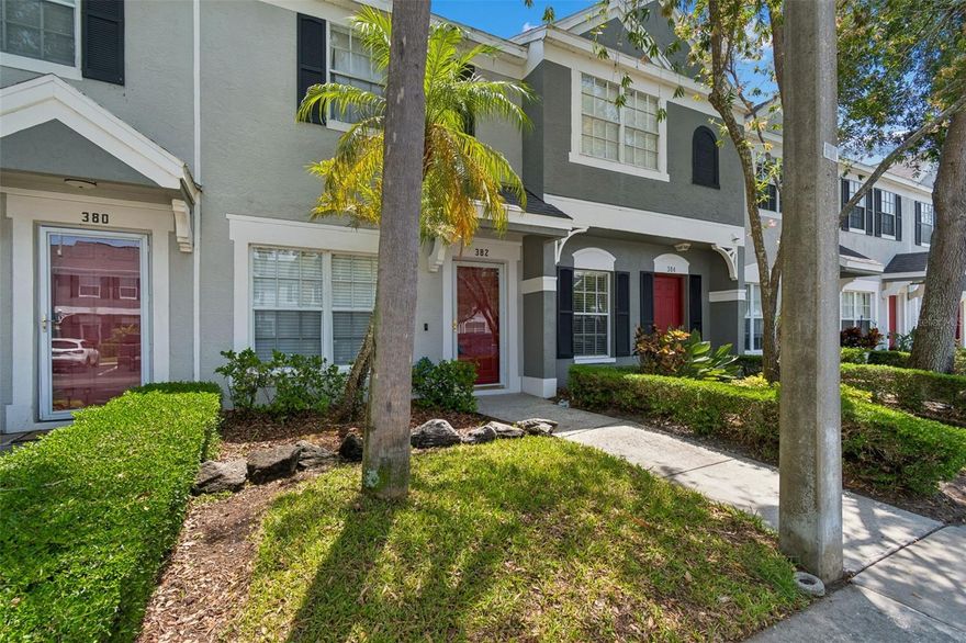 Spectacular carefree living… Welcome to the gated community of Countryside Key.  This lovely 2 story waterfront townhome perfectly combines luxury, style and functionality.  This home offers 2 bedrooms, 1.5 baths with just over 1,100 sq ft of fine Florida living.  The modern open floor plan is ideal for family gatherings and entertaining. The main living area boasts tile flooring and a convenient floor plan. Fabulous, spacious kitchen overlooks the great room and offers a raised breakfast bar, white cabinetry, granite countertop, dual undermount stainless steel sink and SS appliances including a ceran top range, built-in microwave, dishwasher and 3-door refrigerator.  A perfectly situated half bath is freshly painted (4/2026) and ready for ease of living and accessibility for guests. Extend your living and entertaining outdoors through the sliding glass doors to the screened lanai overlooking the serene pond.  The first floor also includes a laundry closet and the seller is generously including the washer and dryer. The second-floor features laminate flooring and offers a split bedroom plan for ultimate privacy.  The primary bedroom has a private entrance to the bathroom featuring new plank tile flooring, dual vanity with granite countertops, undermount sink, tub/shower combination and plenty of additional cabinetry for storage.  Additional features and updates include a new garbage disposal (2026). The water heater is 9 yrs old, and AC was replaced in 2011.  Low monthly HOA fee includes grounds & building maintenance, cable, Internet, water, sewer, trash, community pool, and tennis courts.  Convenient location with a short drive to TIA and close to shops, restaurants and our beautiful beaches …. true carefree Florida living!
