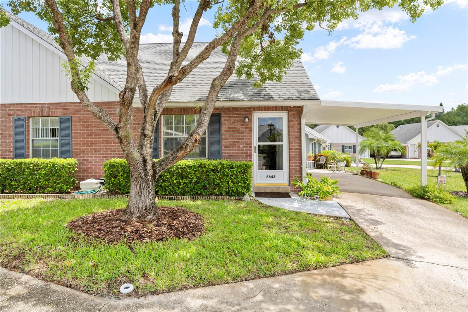 Welcome to 6643 Kelsey Lane Unit 4B — a bright and well-maintained 2-bedroom, 1-bath condo nestled in a quiet and convenient New Port Richey community. This charming unit offers low-maintenance living perfect for seasonal residents or those looking to downsize without sacrificing comfort and location. Inside, you’ll find a spacious layout featuring a light-filled living area, a functional kitchen with plenty of storage, and two well-sized bedrooms with ample closet space. Enjoy your morning coffee or evening breeze from the side porch right off the kitchen, offering peaceful views and a quiet place to unwind. This well-kept 55+ community is ideal for those looking to enjoy a laid-back, social, and maintenance-free lifestyle. The community is quiet, walkable, and well-managed, with a low monthly HOA fee that covers exterior maintenance, landscaping, water, trash, and more — giving you more time to enjoy life and less time worrying about upkeep. This condo is located just minutes from historic downtown New Port Richey, where you'll enjoy a walkable small-town feel with waterfront restaurants, boutique shopping, live music, and festivals at Sims Park. Outdoor enthusiasts will love easy access to the Cotee River, James E. Grey Preserve, and Robert K. Rees Memorial Park with Gulf-front sunsets and boardwalk trails. With quick access to US-19 and SR-54, commuting to Tarpon Springs, Clearwater, or Tampa is a breeze — while still enjoying the charm and affordability of the New Port Richey lifestyle. Affordable, comfortable, and close to it all — this condo is a great opportunity to enjoy Florida living without the hassle. Schedule your private showing today!