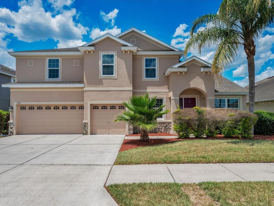 Don’t miss out on this spacious pool home in the beautiful master-planned Bridgewater community. Get ready to make some amazing memories in this custom-built home. Downstairs you’ll find a LARGE KITCHEN with a spacious pantry, solid-surface counters, breakfast nook, stainless appliances, and tons of cabinets. Next to the kitchen is the family room with a formal living and dining at the front of the home. On the other side of the kitchen, you’ll find a large BONUS ROOM. Then you have an inside laundry that leads to the oversized 3-car garage. As you make your way upstairs, you’ll land in the LOFT which would make for great movie nights or ANOTHER GATHERING ROOM. The HUGE PRIMARY BEDROOM features a walk-in closet, and an ensuite with a shower and garden tub. There is also another bedroom with a bathroom giving you two master bedrooms. Rounding out the second story are two additional bedrooms and a bathroom. This home features a large screened lanai with a heated* SALTWATER POOL overlooking the fenced backyard. Whether you enjoy fishing or just admire the wildlife, you’ll find it hard to stay indoors. This home has a newer a/c and a newer roof. Other upgrades include a water treatment system, garage door opener, large driveway, and so much more. Bring your pets, Bridgewater is a pet-friendly community. HOA INCLUDES CABLE AND HIGH SPEED INTERNET! Bridgewater is a breathtaking master-planned community that features a community pool, miles of sidewalks, 5 beautiful lakes, a dock, tennis/pickleball courts, basketball courts, a playground, a fitness center, and a clubhouse. You'll enjoy meeting your neighbors at one of the many HOA-planned activities. Commuting is a breeze as the neighborhood is just over a mile from exit 38 on I-4 making for a convenient drive to Tampa or Orlando. Bridgewater is ideally located near Florida Polytechnic, Watson Clinic, Lakeland Regional Health, and multiple shopping areas and restaurants. Roof replaced in 2024; windows replaced with energy-efficient windows in 2024; HVAC replaced in 2021; solar pool panels in 2015 (*currently not working); Pool installed 2014