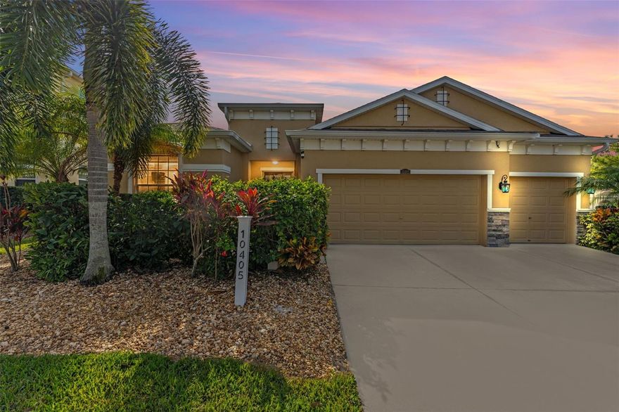 Beautiful 3,000+ sq ft model home on a corner lot featuring 3 bedrooms plus den, 3.5 bathrooms, and a 3-car garage. This property offers a split-bedroom layout, a large primary suite with tray ceiling, two walk-in closets, soaking tub, separate shower, double vanity, and enclosed water closet. A secondary bedroom includes a private ensuite bathroom.

The home features an open-concept main living area with an oversized kitchen island and a large pocket sliding door leading to the enclosed patio room equipped with a Daikin mini-split AC unit. The screened-in outdoor living space includes two pergolas, a paved low-maintenance yard, and a full outdoor kitchen with grill, sink, stovetop, and mini fridge.

Additional features include:
• Solar panels
• Tesla charger in garage
• Eufy security cameras (doorbell, front, rear)
• Govee lighting (interior and exterior)
• Smart home curtain system on patio slider
• 72" upgraded LED ceiling fans in living room, patio room, primary suite, and office
• Upgraded lighting in entryway and kitchen
• Irrigation system
• Backyard water fountain
• Five raised metal garden planters
• Fruit trees (mango, Jamaican cherry, June plum)
• Backyard storage shed
• Rubbermaid-style garage storage cabinets
• Hurricane shutters for the entire property
• Standard blinds on all windows

This home provides generous interior space, multiple upgraded systems, and extensive outdoor living enhancements. Ready for its next owner.