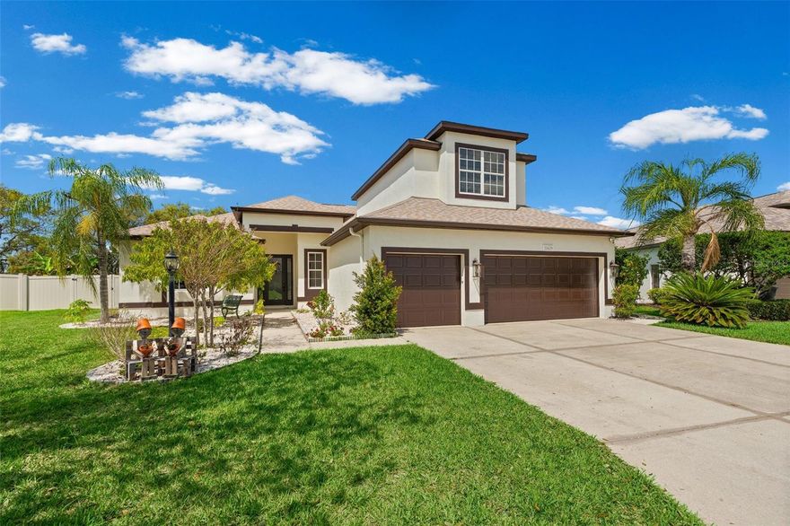 Welcome home to this stunning, nearly 100% renovated luxury estate, where modern elegance meets an expansive outdoor oasis. Situated on an oversized, fully fenced lot with no CDD fees, this property offers the rare combination of privacy and sophisticated design. Step inside to find breathtaking 1x5 wood-look tile flooring that flows through an open layout accented by crown molding and custom designer light fixtures. The gourmet kitchen is a showstopper, featuring sleek quartz countertops, and pop-up countertop chargers. No detail was spared in the 2024 overhaul, which also includes a new roof, HVAC, water heater, and garage door. The backyard is a private resort, anchored by a custom saltwater pool with a tranquil fountain and a brand-new pool pump. Gather around the custom outdoor fire pit with built-in bench seating, or explore the lush landscaping featuring multiple exotic fruit trees serviced by a drip line irrigation system. Functional upgrades abound with underground gutters, a 10x10 storage shed, and fresh exterior paint.Perfectly positioned for convenience, you are minutes away from major commuter routes and the vibrant new developments of shops and dining. This is a "new construction" feel without the wait or the extra fees! The community amenities include a resort style pool, basket ball, pickleball, playground, and walking trails all for a very affordable $106 per month!