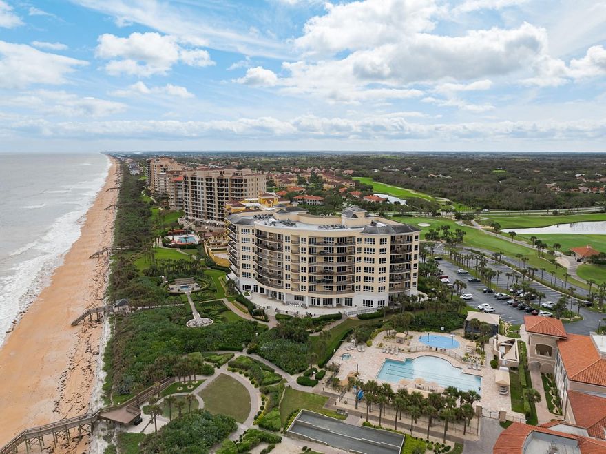 This is a once-in-a-lifetime opportunity to own a 5th-floor direct oceanfront unit in the luxurious Le Jardin Condominium Building. Located in the private, gated, and guarded Hammock Dunes golfing community, this exclusive building has only 26 units, each designed as a penthouse. These units rarely come on the market and sell quickly when they do.

Welcome to 502.  As you step out of the private elevator and into the large entryway, you’ll be amazed by the ocean views.  The 4 bedroom, 4.5 bath condo features an open-space floor plan with an open gourmet kitchen featuring high-end stainless appliances, a gas cooktop, a wine refrigerator, an ice maker, quartz countertops, custom cabinetry, all perfect for the gourmet cook who loves entertaining friends and family. You’ll enjoy grilling on the oceanfront deck, equipped with an electric grill, while taking in the ocean views and breezes. Easy maintenance bleached hardwood flooring throughout all bedrooms and travertine tile in the main living areas. Other high-end features include custom trim, remote-controlled blinds, solid core doors, and custom cabinetry/shelving in closets.  With ample glass and patio space, you’ll feel the constant connection to the sea. Sip morning coffee or enjoy evening wines while being serenaded by the cool ocean breezes and the soothing sounds of waves crashing on the shore. You’re right on the beach!  A spacious family room with a gas fireplace and ocean views adds to the condo’s charm. Your private two-car garage with a separate air-conditioned storage room is conveniently located within the main parking garage of the building. The building also features a luxurious state-of-the-art theater room, a wine tasting room, private air-conditioned, temperature controlled wine lockers for residents, fire pit and outdoor spa.

Le Jardin has everything you need for condo life. The social room is spacious and has a wet bar, fireplace, TV, and billiard table. There’s also a fitness center with a resistance pool and a card room. The building management and on-site maintenance are available during regular work hours. Just drive through the guarded community gates, park in your private garage, and unlock your condo. You’ll have plenty of great things to do in the community, building, and condo. Membership in the Platinum rated Hammock Dunes Club is available, but not included.

Don’t miss out on this amazing opportunity.  Paradise is right here.