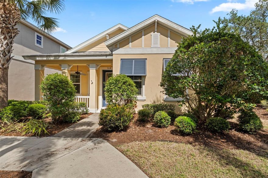Experience the ultimate Florida resort lifestyle in this stunning West Bay-built home located in the exclusive, gated Bay Breeze enclave of the MiraBay community. This meticulously maintained residence features a bright, open-concept floor plan highlighted by gorgeous wide-plank wood flooring, soaring ceilings, and elegant crown molding throughout the main living areas. The gourmet kitchen is a chef's dream, boasting granite countertops, premium wood cabinetry, and a new refrigerator installed in 2022. Significant recent mechanical upgrades provide total peace of mind, including a new Lennox A/C and gas furnace (2022) and a new washer and dryer (2022). Retreat to the spacious primary suite or utilize the versatile den—complete with French doors—as a quiet home office or third bedroom. Outside, enjoy morning coffee on the charming covered front porch overlooking the community green or utilize the rare and spacious detached 3-car garage for you golf cart or your fun car. Best of all, the HOA covers lawn maintenance, water, and trash, giving you more time to enjoy MiraBay’s world-class amenities, including a 135-acre lagoon, resort-style heated pools with water slides, a state-of-the-art fitness center, and tennis and pickleball courts, and the convenient poolside Galley Café for sunset drinks and dining.