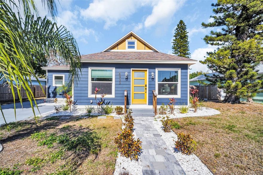 LOCATION. MAINTENANCE FREE. TURN-KEY. Step through the door of this meticulously restored 1925 bungalow, and be embraced by its classic charm and modern elegance. Located in the sought-after Gulfport/St. Petersburg area, this home welcomes you with an open and spacious layout that seamlessly combines timeless character with contemporary living. The grandness continues in the primary bathroom, with split vanities, a generous walk-in shower and vintage claw foot tub, offering a touch of luxury to your daily routine. Now, the heart of the home, a beautifully remodeled kitchen, which show cases an abundance of counter space and storage, making it a haven for culinary enthusiasts. The property has been completely remodeled, including a versatile bonus room that can serve as a fourth bedroom or a whatever you prefer with this generous extra space. Situated on a double lot, this property provides ample space for outdoor living, featuring a spacious detached garage. The yard has more then enough room for a new pool of your dreams. This Bungalow exudes curb appeal, with new impact windows (2024), new roof(2024), new HVAC(2024), Hardi Siding (2024)  and updated plumbing ensure modern comfort and efficiency. Don’t miss the chance to own this classic yet contemporary gem in the historic Gulfport/St. Petersburg neighborhood and all its beautiful beaches!