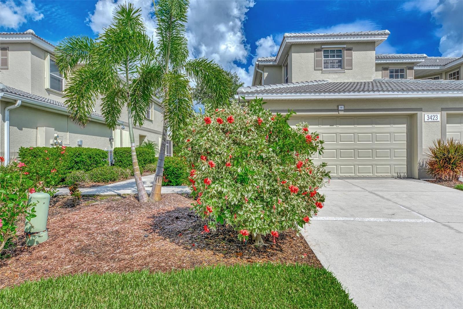 Don’t miss this highly desirable end-unit condo in the sought-after Grand Vista neighborhood of Riverwood. Offered turn-key furnished, this spacious residence features 2 bedrooms, 2 baths, a den/office, and a 2-car garage. New ROOF 2023! Inside, the kitchen shines with stainless steel appliances, Quartz countertops with matching backsplash, a whole-house Kinetico reverse osmosis water system, a new garbage disposal with warranty, recessed lighting, and custom under-cabinet lighting. Diagonal ceramic tile flooring flows throughout the main living spaces, while a cozy breakfast nook sits just off the kitchen. The lanai offers a peaceful preserve view, complete with electric Storm Smart hurricane shutters and an LED ceiling fan. The open living area features a custom LED ceiling fan, while the bedrooms include plush carpeting and bathrooms with upgraded custom lighting. Additional highlights include: New air handler motor (2020), Accordion Storm Smart shutters on all windows, Washer & dryer included, Beautifully landscaped yard for added privacy and serenity, 2023 Club Golf Cart included!
Grand Vista owners enjoy exclusive access to a private pool, spa, and screened cabana area. Beyond that, Riverwood offers a resort-style lifestyle with a state-of-the-art recreation center, lap and resort pools, 6 Har-Tru tennis courts, pickleball courts, croquet, dog park, and more. Golf enthusiasts will love the Riverwood Golf Club, rated 4.5 stars by Golf Digest, while beach lovers can enjoy the private Riverwood Beach Club on the Gulf of Mexico (membership availability required). Perfectly situated in Port Charlotte between Fort Myers and Sarasota, Riverwood is close to the new Sunseeker Resort, MLB spring training facilities for the Tampa Bay Rays and Atlanta Braves, world-class boating and fishing, and the pristine beaches of Southwest Florida. This home combines comfort, convenience, and elegance in one of Southwest Florida’s most vibrant communities. Schedule your showing today—this gem won’t last long!