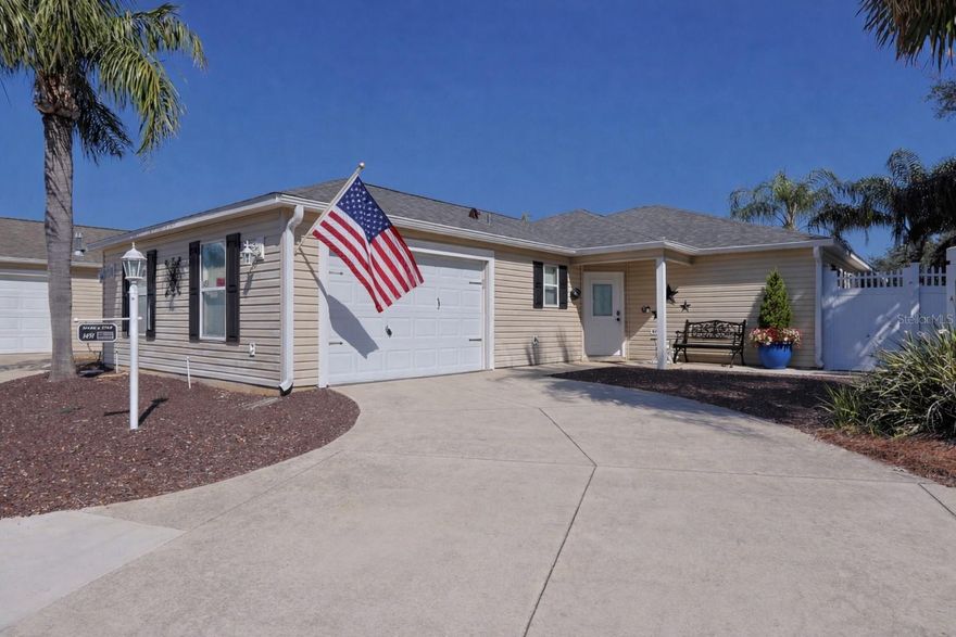 Welcome to your dream home in The Villages, FL, a beautifully updated Anna Maria model, located in the sought after village of Duval. This centrally located ,3-bedroom, 2-bathroom courtyard villa offers the perfect blend of comfort, style, and convenience in one of Florida’s most active retirement communities.

Step inside to discover an inviting open floorplan enhanced by luxury vinyl flooring throughout, creating a seamless and modern living space. The remodeled kitchen is a true centerpiece, featuring sleek quartz countertops, a tile backsplash, a spacious center island, and stainless-steel appliances—perfect for entertaining or everyday living. Both the kitchen and bathrooms have been thoughtfully updated with high-end finishes that add a touch of elegance to the home.

Enjoy Florida living at its finest with an oversized lanai complete with a birdcage, ideal for relaxing, outdoor dining, or hosting guests year-round. The oversized, corner, enclosed courtyard offers exceptional privacy and plenty of room to design your own outdoor oasis—whether you envision adding a pool or expanding the lanai for even more outdoor living space.

This home has been well maintained with major updates already completed for peace of mind, including a new roof in 2024 and a hot water heater also replaced in 2024. 
This ideal location, between the "6's", places you just minutes from town squares, restaurants, shopping, and endless recreational opportunities.

Don’t miss your chance to own this move-in ready gem in a prime location. Schedule your private showing today!