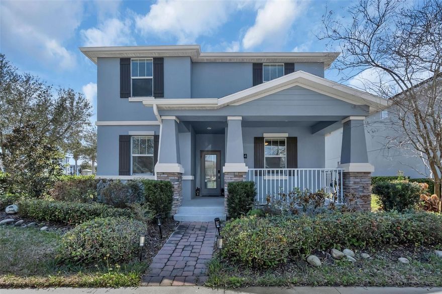 Located in the highly desirable Storey Park community of Lake Nona, this 5-bedroom, 3-bath corner-lot home offers the perfect mix of space, style, and energy efficiency with included solar panels. From the moment you arrive, the upgraded front porch, paver driveway, and rear-entry garage create standout curb appeal. Inside, you’re welcomed by an open and airy layout with diagonal tile flooring and great natural light throughout. The main living area is both comfortable and functional, featuring an electric fireplace and seamless flow into the dining space and kitchen—ideal for everyday living and entertaining. The kitchen is designed to impress, with 42” shaker cabinets, a walk-in pantry, stainless steel appliances, and a large island that naturally becomes the heart of the home. A first-floor bedroom and full bath provide flexibility for guests or multi-generational living. There is also a den room downstairs - give you room for a home office, playroom, or whatever fits your lifestyle. Upstairs, the primary suite offers a private retreat with tray ceilings, a walk-in closet, and an en-suite bath. Step outside to a covered lanai and fenced yard—perfect for relaxing or hosting. Living in Storey Park means enjoying resort-style amenities, including a pool, fitness center, sports courts, trails, and more, all within a gated community. Plus, you’re zoned for top-rated schools and just minutes from major highways, Lake Nona Medical City, and the airport. A well-rounded home in a prime location—ready for its next owner.
