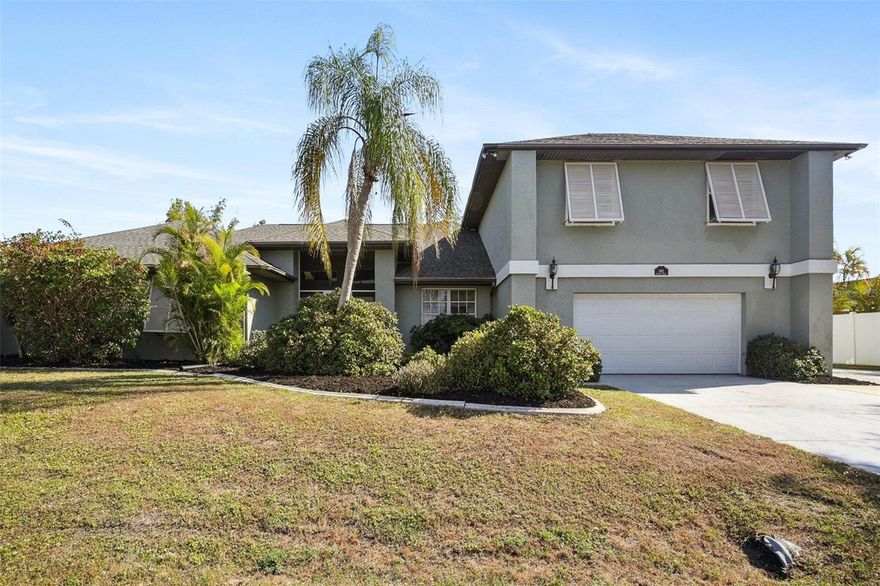 Great house for entertaining with over 3500 sq ft under air!  Custom built, spacious 4 BR, 4 bath (2/2) pool home on oversized corner lot centrally located.  Open floor plan with private master suite with dual walk in closets.  En suite master bath features twin vanities and large walk in shower.  Separate dedicated den/office space/nursery/5th bedroom.  Large open concept LR with separate formal dining room.  Updated kitchen featuring a breakfast bar with solid wood soft close cabinets and upgraded granite countertops, stainless steel appliances - refrigerator, dishwasher, wine fridge and a 36” gas stove - flows into breakfast room and family room with cozy gas burning fireplace.  Lots of additional cabinet storage and countertop space in the butlers pantry with washer and dryer.  Split plan with 1st floor 2 guest bedrooms share a full bath off the family room.  Upstairs is very large bedroom with 1/2 bath.  4 sets of French doors lead you out to the screened in ground pool in an extra large pool deck with shady lanai great for family time or entertaining.  Attached 2 1/2 car garage. Additional driveway parking along garage for RV, boats or jet skis.  Convenient to shopping, restaurants, hospitals and minutes to the interstate.