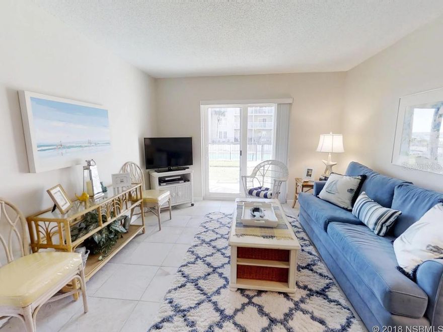 UPDATE! BRAND NEW A/C Unit: May 2018. Check the morning surf report with your favorite morning beverage in hand as you watch the beautiful sunrise from the patio Your piece of paradise is waiting for you at Sea Coast Condos.  Only 60 steps away from your patio is the beach and pool deck to make this condo's location in the complex a premium spot!    This classy and bright 2 bedroom/2 bath condo is ideal for your permanent beach home or weekend getaway. This condo has been meticulously cared for including a few updates to note:  New windows and sliding glass door installed 2015, newer A/C and water heater and updated bathroom vanities.    Sea Coast Condos is a direct oceanfront complex on NSB's no-drive beach.  The property is beautifully maintained with amenities for everyone: a charcoal BBQ grill, shuffleboard courts and gorgeous oceanfront sun-deck. ;LocationDescription: Condo ;Water: City