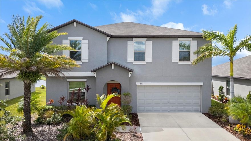 Former Model Home in the sought-after South Lakeland community of Riverstone! Enjoy stunning waterfront views from this spacious 4-bedroom, 2.5-bath home perfectly positioned near the community pool and playground.

The first floor showcases ceramic tile throughout, a flex room ideal for a home office or playroom, and a large kitchen with a breakfast bar that opens seamlessly to the dining and great room areas—perfect for entertaining. Upstairs, you’ll find a generous loft for movie nights or gaming, plus a convenient laundry room on the same level as all the bedrooms. The primary suite offers a luxurious bathroom with dual sinks and a walk-in closet, sure to impress.

The backyard opens to a peaceful community pond, offering serene water views and beautiful sunsets. Conveniently located near shopping, dining, major highways, theme parks, and both Gulf and Atlantic beaches—this home truly has it all!