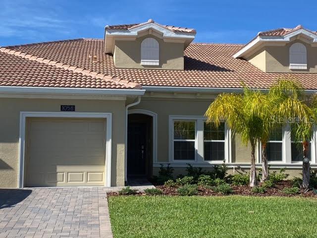 Beautiful 1 story Villa in the sought after community of Champions Gate is ready for move in! The Villa has an open layout that includes 2 bedrooms and 2 baths in a split floor plan. The primary bedroom has an oversized walk-in closet and a shower and dual vanity. There is also a flex room that can be used as a dining area, den or office. Stainless steel appliances, 42-inch cabinets, quartz countertops in kitchen and baths. Community amenities include lawn maintenance, water park, resort style pool, spa, sauna, tennis, basketball, 2 sand volleyball courts, fitness center, game rooms, adult quiet pool, swim up bar, grill bar and theater with 26 seats to watch movies. The list goes on and on!!! Amenities galore!