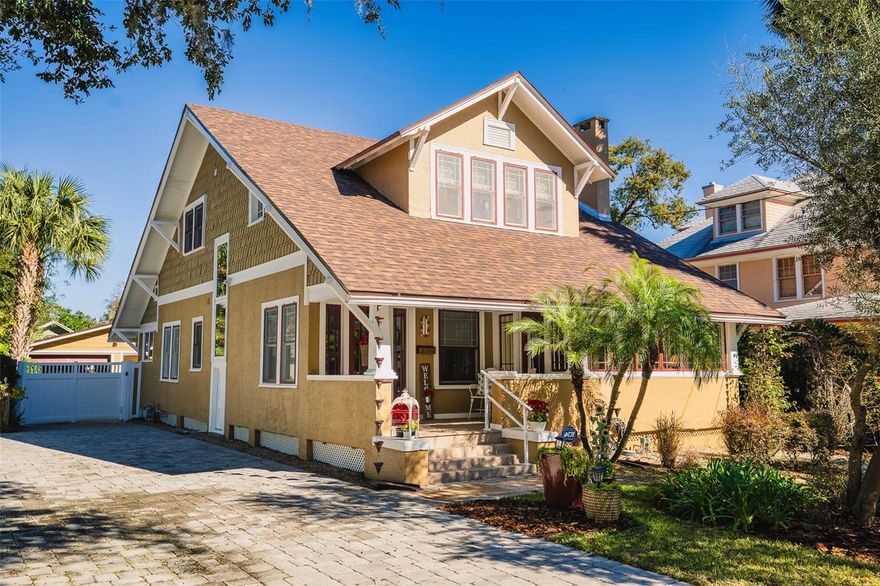 Exquisite Turn-Key 1920’s Craftsman Bungalow. Located On sought after West Minnesota Avenue, just a few blocks from Award winning Downtown De Land near shops, restaurants and Stetson University. Fine tuned and polished...This Legendary home has had a detailed, thoughtful and professional Restoration with the highest quality materials... The style has been preserved with period appropriate Materials.... This charmer was designed to maintain the home’s true character, yet provide function, flow and efficiency for today’s lifestyle....This immaculate, turn key home offers 4BR/2.5BA, with an inviting Florida room off the living area that provides a perfect area to relax and read or could double as a great home office or even a music room... One of the upstairs bedrooms is currently being used as a office/den. Both baths were meticulously designed and renovated with period appropriate style, yet function to today's highest standards. The detached garage has a large storage room as well. Original features have been carefully restored and preserved...such as the Original gleaming Heart Pine flooring found throughout the home... The 100 year old interior mill work and hardware is in pristine condition and compliment the superior upgrades made throughout.... the pool area is an inviting resort style oasis and was professionally designed to maximize the entire outdoor space... featuring  the gorgeous Sparking salt water Pool with a raised back beam and soothing waterfall, Luxury travertine pavers surround the pool and complete this tropical setting. Relax or dine in the Exceptional, Large Cabana area off the pool with high, solid Cypress wood ceilings, giving it an “Island feel” and complimenting this tranquil space...The relaxing Cabana area can be completely open on the sides.... OR with a touch of a button, use the automatic roll down shades that make it Inviting for an afternoon nap. Half bath off the cabana area with an adjacent private outdoor shower. Entertaining is made easy with the location of the well-appointed “open style” custom kitchen that flows off the dining room. This home offers a wonderful arrangement of space....with One of the four bedrooms located downstairs with easy access to a beautiful, bright full bath with custom shower. Two separate stairways provide access to upstairs…Extensive Cosmetic and mechanical Updates throughout include New ROOF 2023, and New HVAC 2024. Charming custom details to the decorative fireplace by Leonard Architectural Ceramics. This home has been fine-tuned throughout....even the front porch was updated with “Trex” planking to preserve the true look of wood with no maintenance! All this and just a few “walkable” blocks to Downtown DeLand and Stetson University.