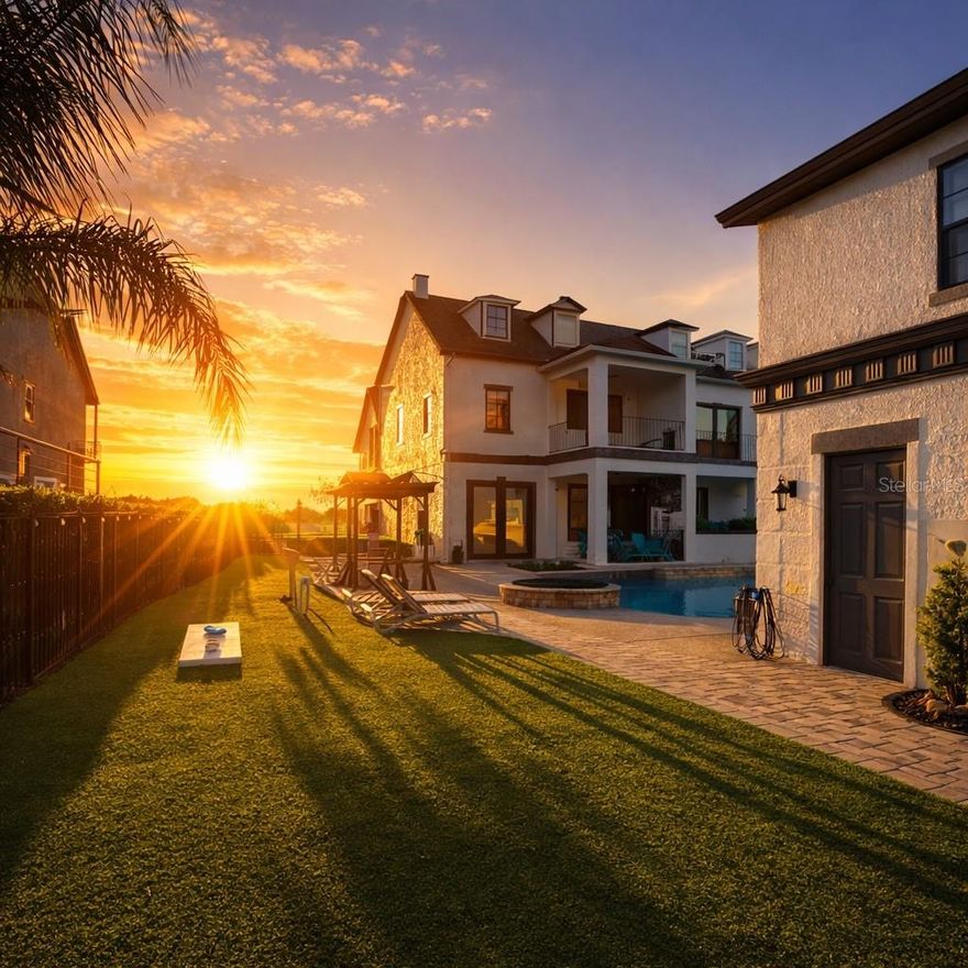 Luxury, Lifestyle and Legacy- The best parts of owning, living and vacationing in Reunion are on display at this Sunset Stunner!  Welcome to 1536 Corolla Court in the heart of Reunion’s Liberty Bluff Community.  This is A RARE 3 STORY HOME that showcases the “POSTCARD VIEW” from multiple balconies and allows you to overlook 7 HOLES of GOLF!  The property is also WEST facing which means you will never miss another Reunion Sunset again!  Take note that the lot is larger than normal which allows for more entertaining and outdoor area.  High-end artificial turf has been installed to maximize the space.  Along with an outdoor cooking area, a freshly painted pool deck and a multiple lounging chairs-this home is a sun worshipers dream!  This type of construction and layout will make you feel like you are getting 2 properties for the price of one.  Inside the first property you will find a fully equipped fun zone on the first floor filled with high-end gaming systems.  There is a private entrance just for the first floor and it is walls are lined with 2 sets of French doors that let you overlook the pool area.  A custom feature in this home.  The second floor also has a private entrance.  There you will find a well-appointed space with 2 bedrooms along with a kitchenette and a separate bathroom area.  Once inside the main house you will be drawn into how much natural light is inside.  The paint tones and colors have been chosen to create a calm and relaxed feeling. The open floor plan includes an indoor and outdoor dining space, a spacious kitchen and a comfortable living room all on the first floor.  You will also find a FIRST FLOOR BEDROOM with a private bath. There is also a separate ½ bath that doubles for a pool bath.  You can access the second floor via the wood tread staircase or take your own PRIVATE ELEVATOR.  There you will find additional bedrooms, with large private balconies along with a STAR WARS themed bedroom with bunkbeds.  The THIRD FLOOR is reserved for the primary bedroom and includes its own special oversized covered outdoor balcony designated for a cup of morning coffee or an evening glass of wine. You can also see the Reunion Grande Hotel in the distance. THIS PROPERTY HAS IT ALL!  This home does come with an ACTIVE REUNION RESORT MEMBERSHIP and is in a very active and SUCCESSFUL rental program. HUGE RENTAL AND MEMORY MAKING POTENTIAL. Reunion Resort has everything you want in a community including 3 signature golf courses, world class dining, waterparks, lazy river, water slides, firework viewing areas, tree lined streets, dog park, playground, driving range, golf simulator, member events, in-resort shuttle service, and event space. Live the resort lifestyle like a VIP. NO OTHER RESORT IN THE AREA HAS THIS!!!! Minutes to Disney and close to Beaches, Universal, Legoland and Sea World. Schedule a tour today. 80 million visitors are estimated to visit Orlando in 2026.  Welcome your family and friends in this home for years to come or take advantage of the demand for a rental home like this!  BOOKINGS ALREADY IN PLACE FOR 2026!