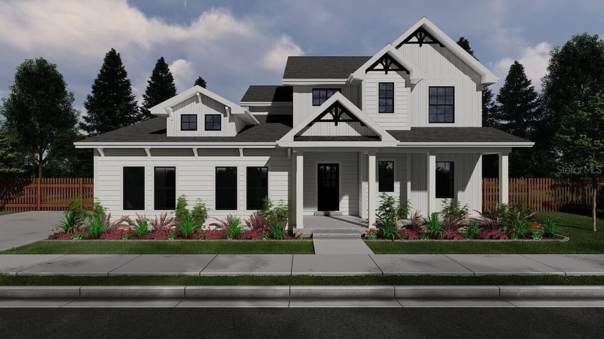 Under Construction. Coming April 2026 on a private 2.5-acre homesite in picturesque Tillman Acres, the Ashland by OLO Builders delivers 2,447 sq. ft. of bright, open-concept living with a soaring two-story foyer, 9-ft ceilings, and a side-entry 2-car garage. A window-lined great room flows to the chef’s kitchen with island, dining bump-out, walk-in pantry, wood cabinetry with soft-close drawers, granite countertops, built-in oven and microwave, electric cooktop, French-door refrigerator, and range hood—plus sliding doors to the open porch. Everyday conveniences include a drop-zone/mudroom, dedicated laundry, and a guest half bath. The main-level primary suite is wrapped in natural light and features a large walk-in closet and spa bath with separate tub and shower, private water closet, and double vanity. Upstairs, a loft/second living area serves three generous bedrooms, a full bath, and a storage closet housing the second heat pump. Thoughtful finishes emphasize comfort and efficiency: durable composite siding with weather wrap, blown-in insulation in exterior walls and ceiling, double-insulated grid-pattern windows, two HVAC systems with heat pumps, wood-laminate main floors, and finished landscaping. Minutes from Historic Downtown High Springs, the Santa Fe River, and the area’s famed springs—Ginnie, Poe, and Blue—this new build blends acreage, craftsmanship, and outdoor adventure in one exceptional address. All photos are representations of a completed home and do not represent the finishes, colors, and selections when completed.